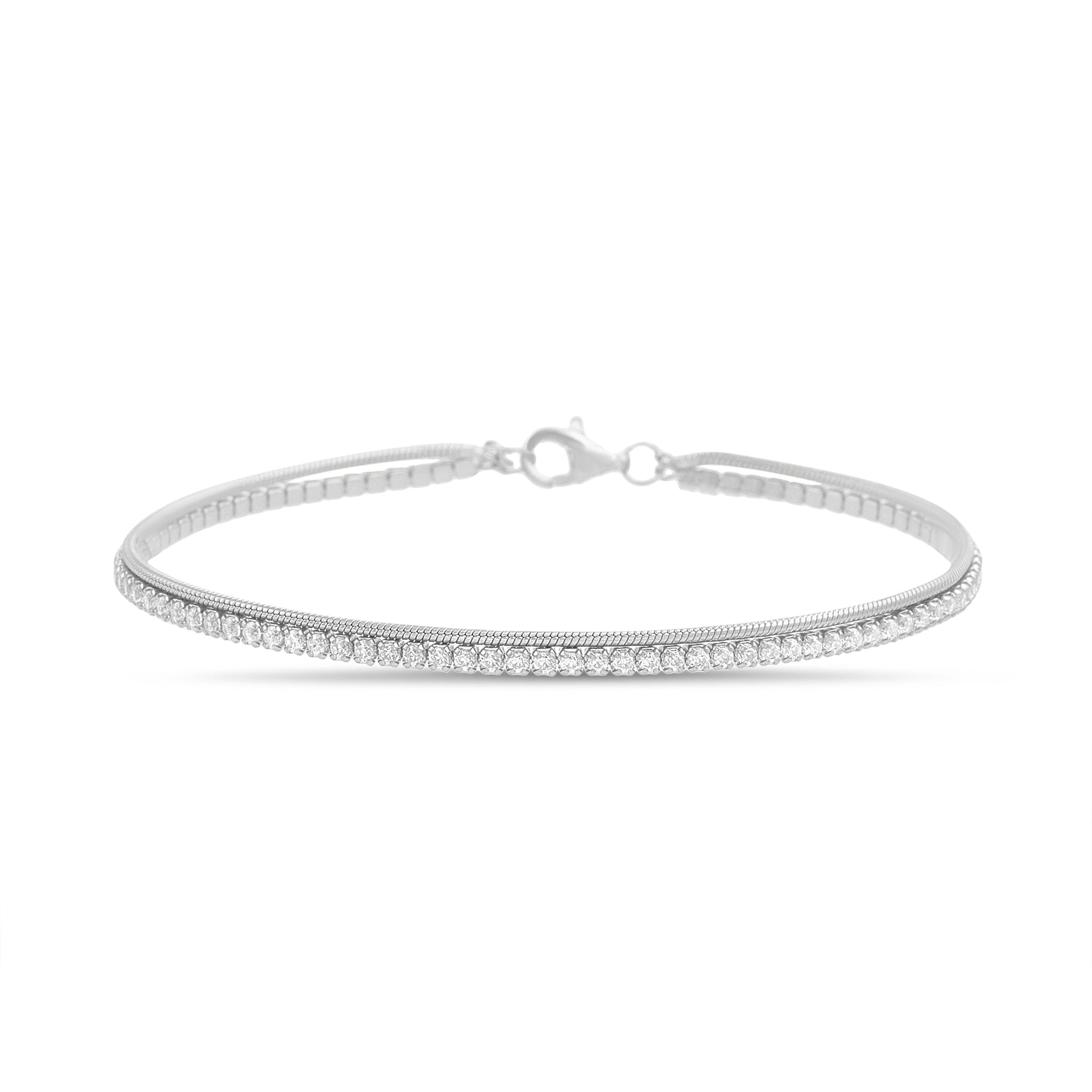 Silver-Plated CZ Tennis & Baby Paperclip Double-Layer Anklet