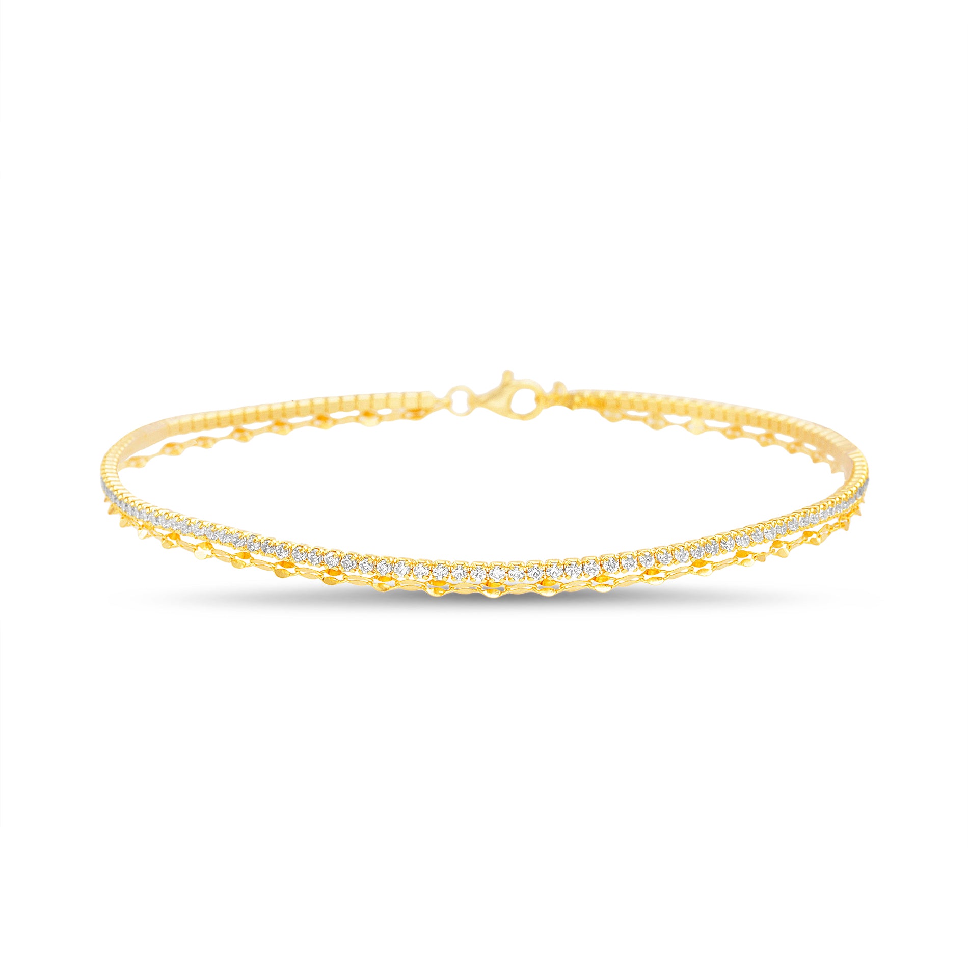 Gold-Plated CZ Double-Layer Tennis & Kiss Chain Anklet