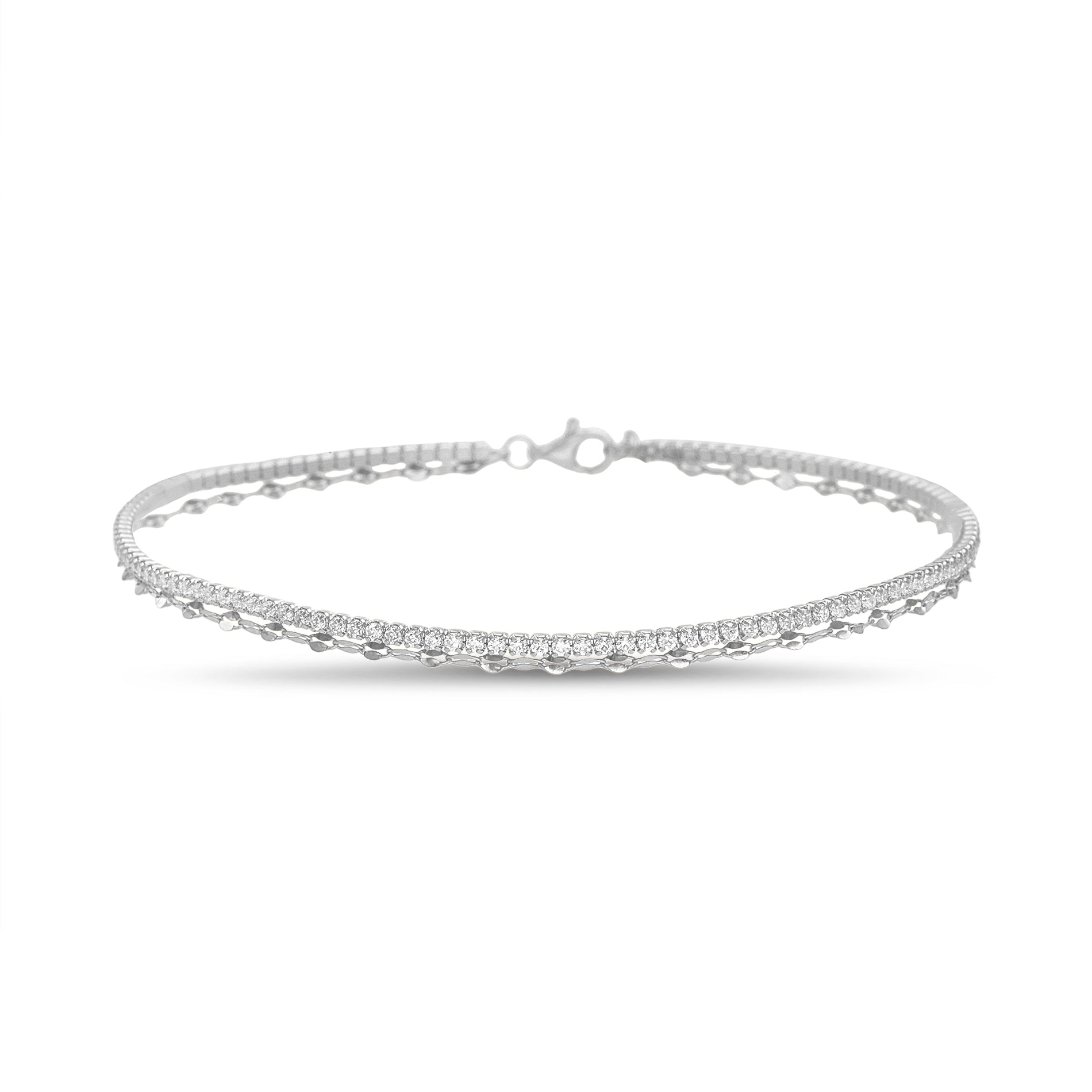 Silver-Plated CZ Tennis & Kiss Chain Double-Layer Anklet