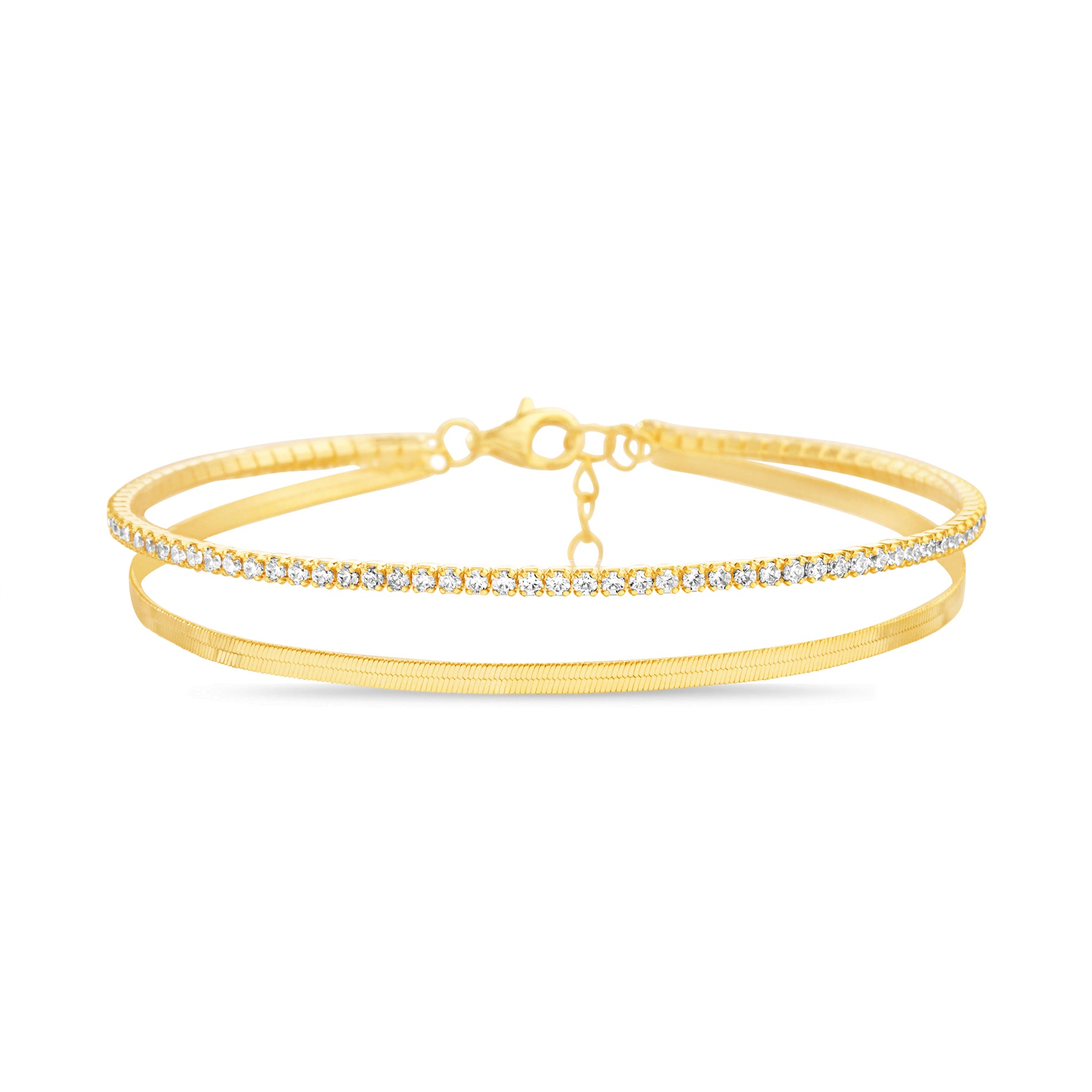Gold-Plated Herringbone & Tennis Double Anklet