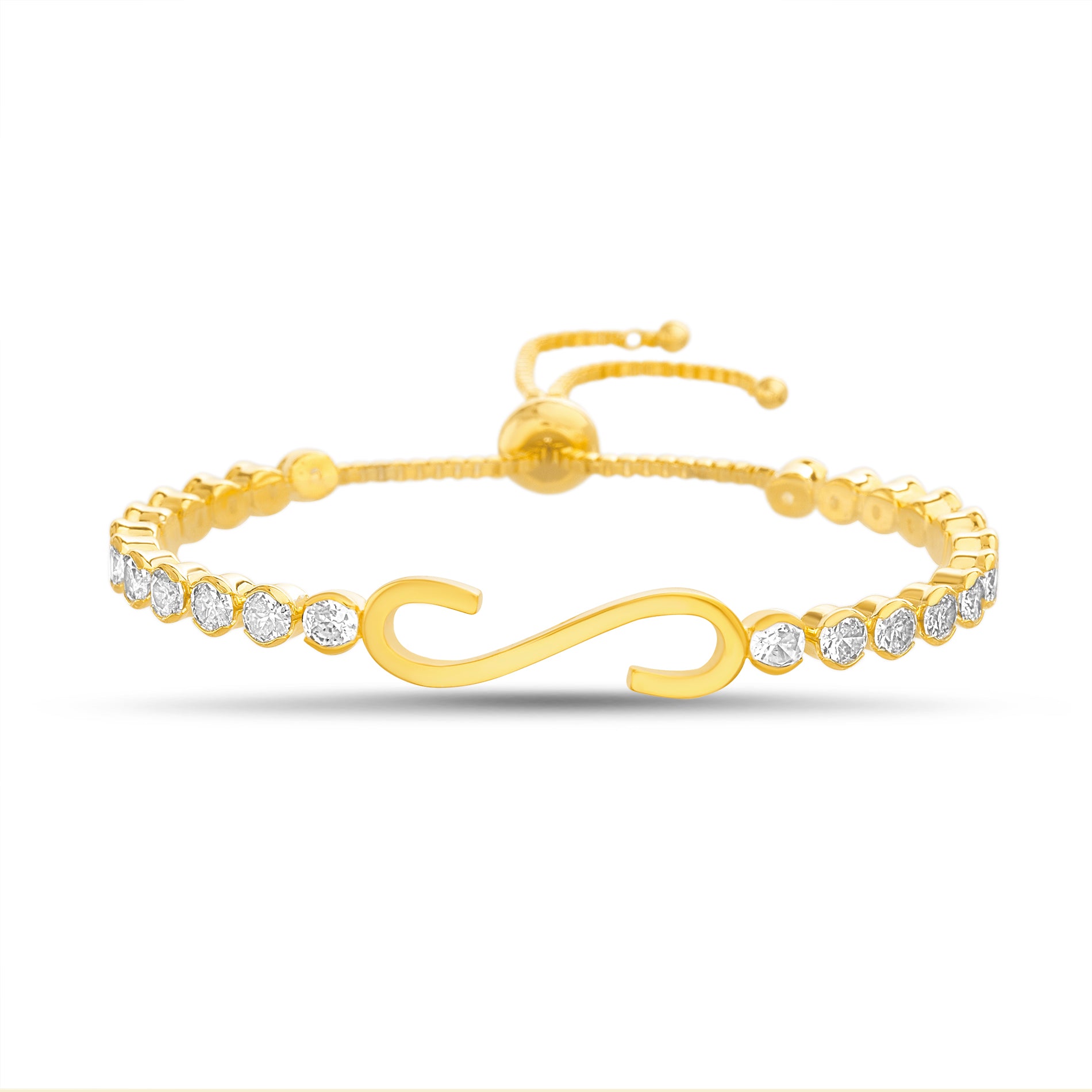 Brass Gold-Plated CZ Bezel Initials Slider Bracelet