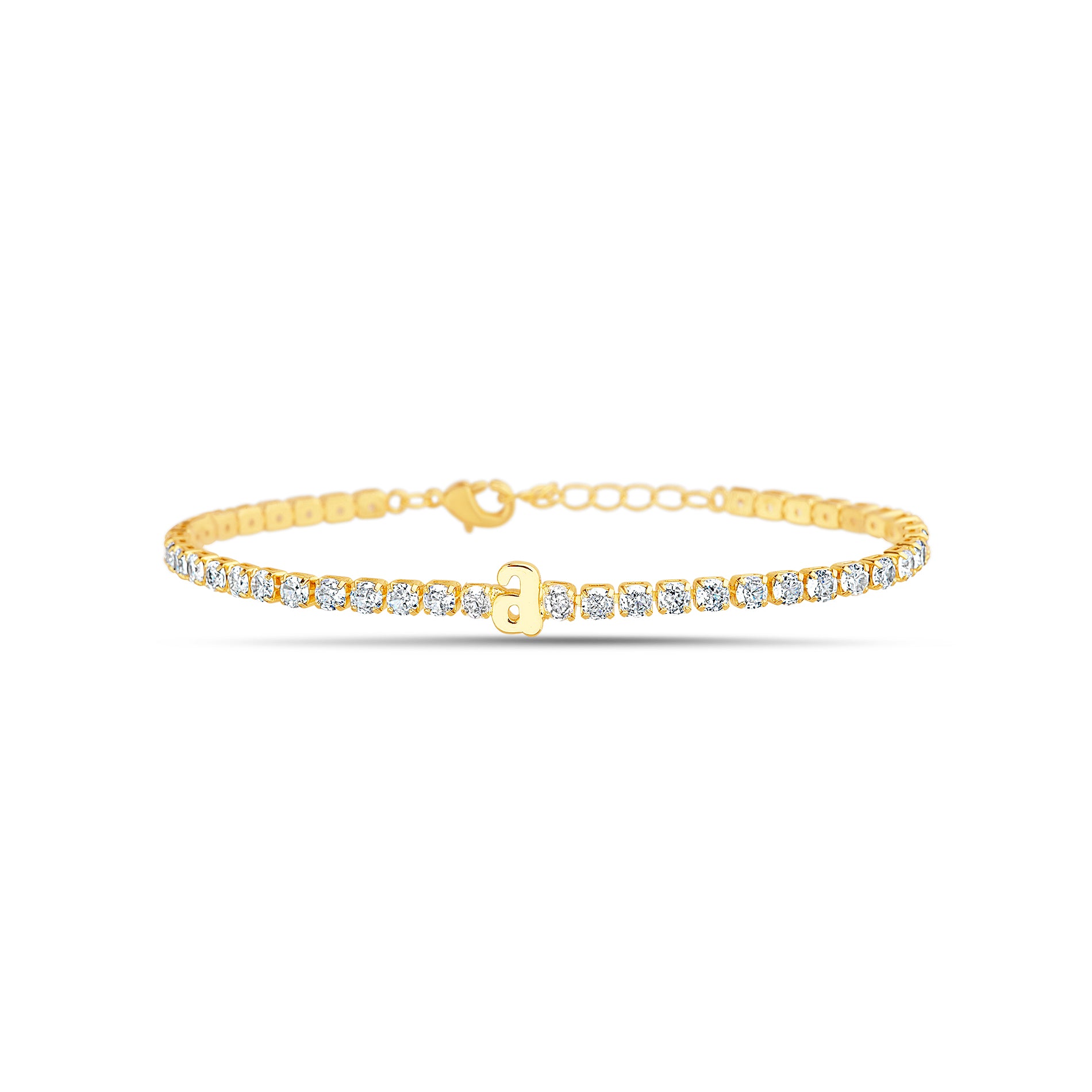 Brass Gold Clear CZ Initial Tennis Bracelet