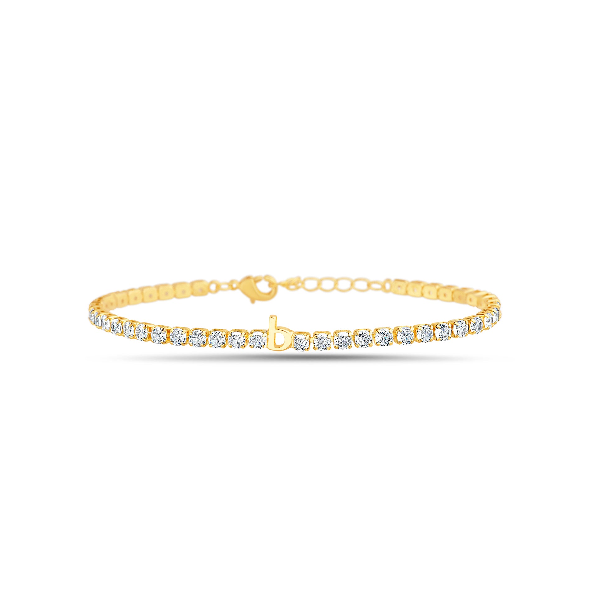 Brass Gold Clear CZ Initial Tennis Bracelet