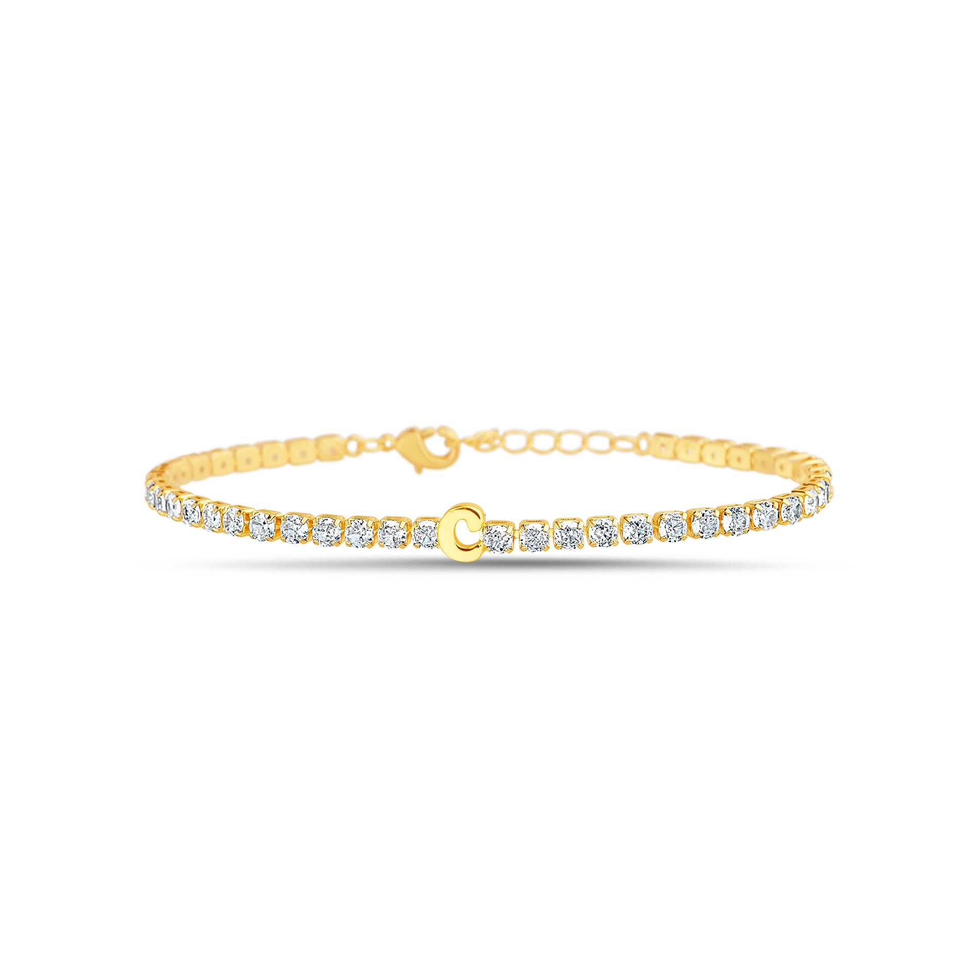 Brass Gold Clear CZ Initial Tennis Bracelet