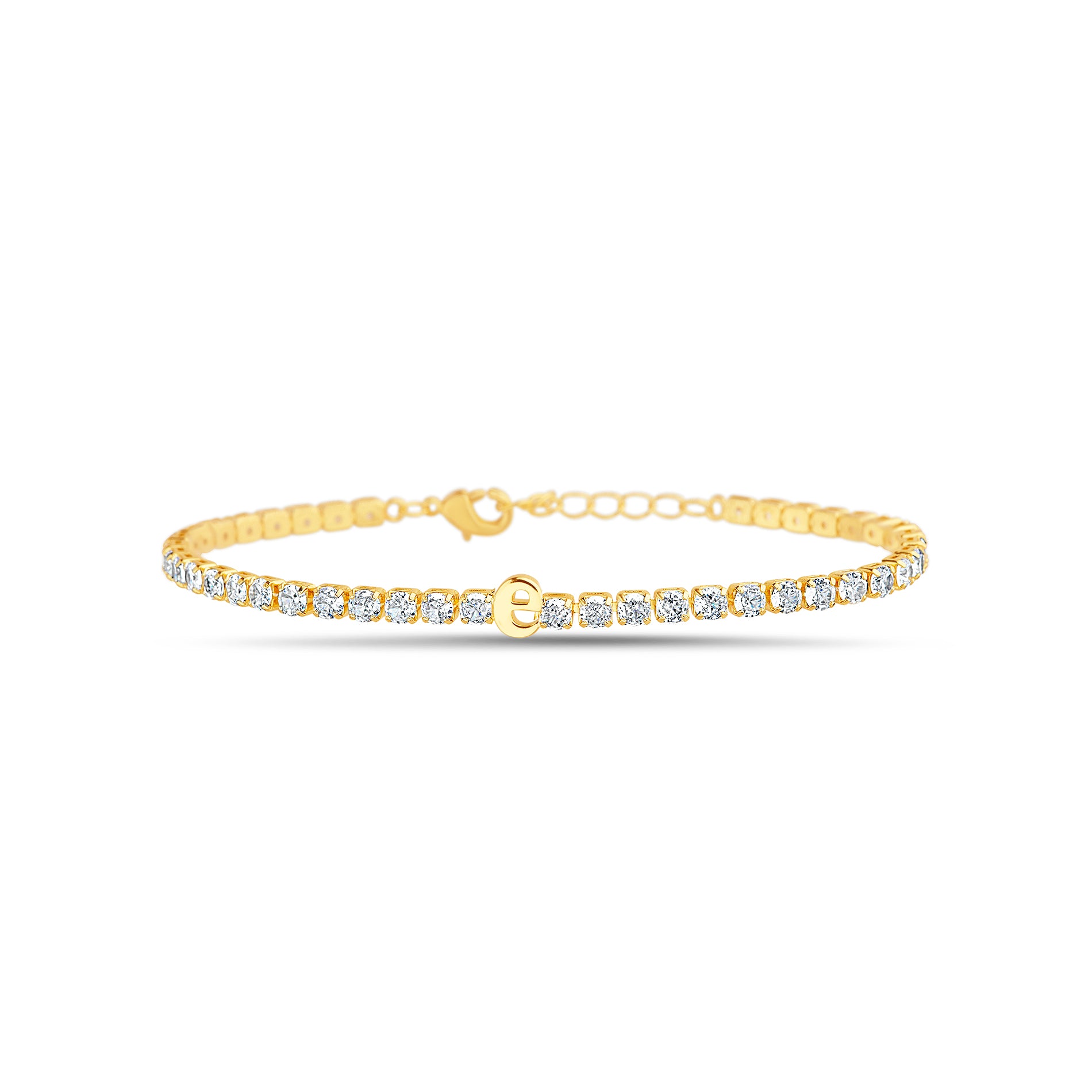 Brass Gold Clear CZ Initial Tennis Bracelet