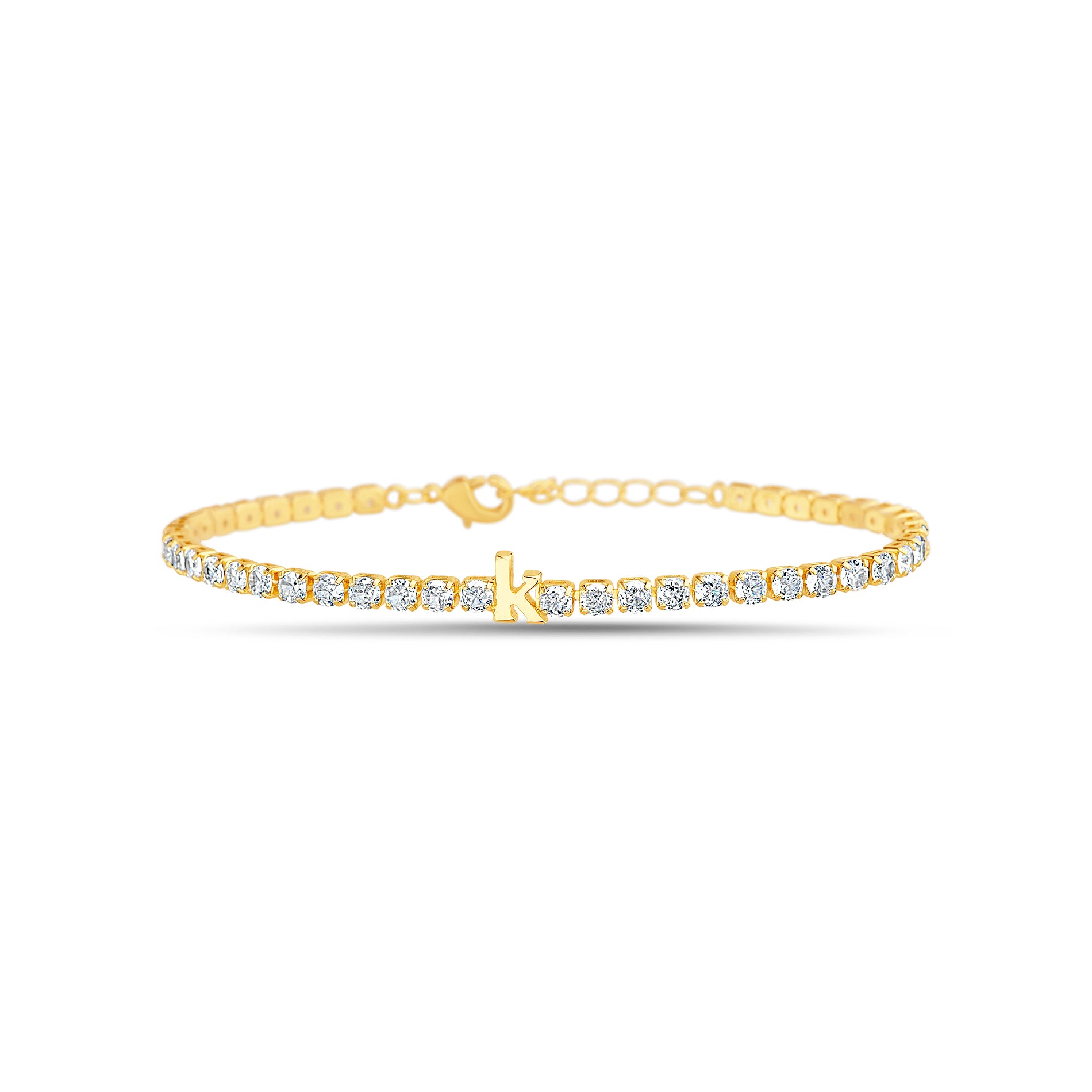 Brass Gold Clear CZ Initial Tennis Bracelet