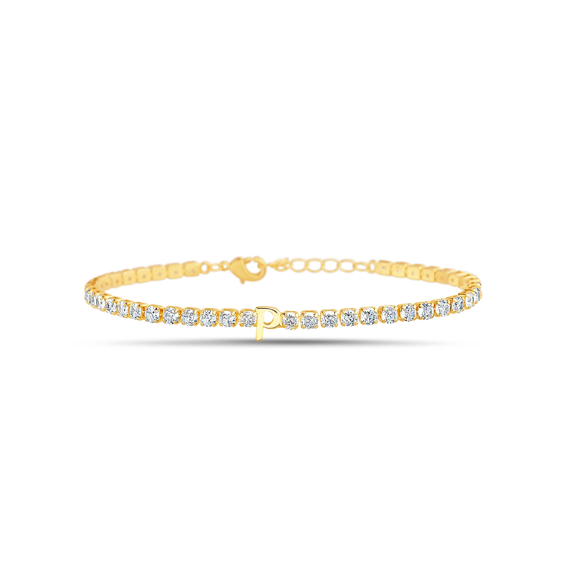 Brass Gold Clear CZ Initial Tennis Bracelet