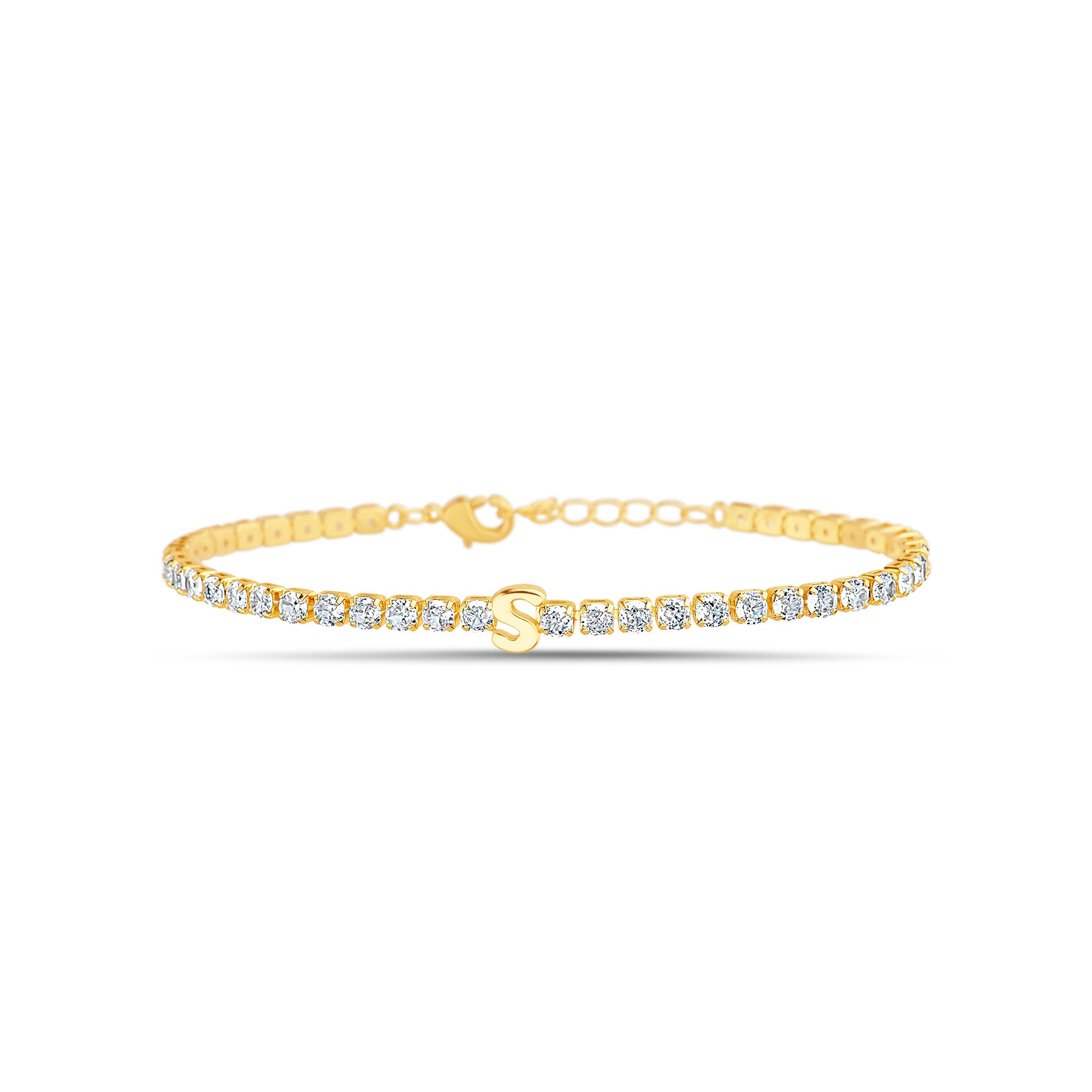 Brass Gold Clear CZ Initial Tennis Bracelet