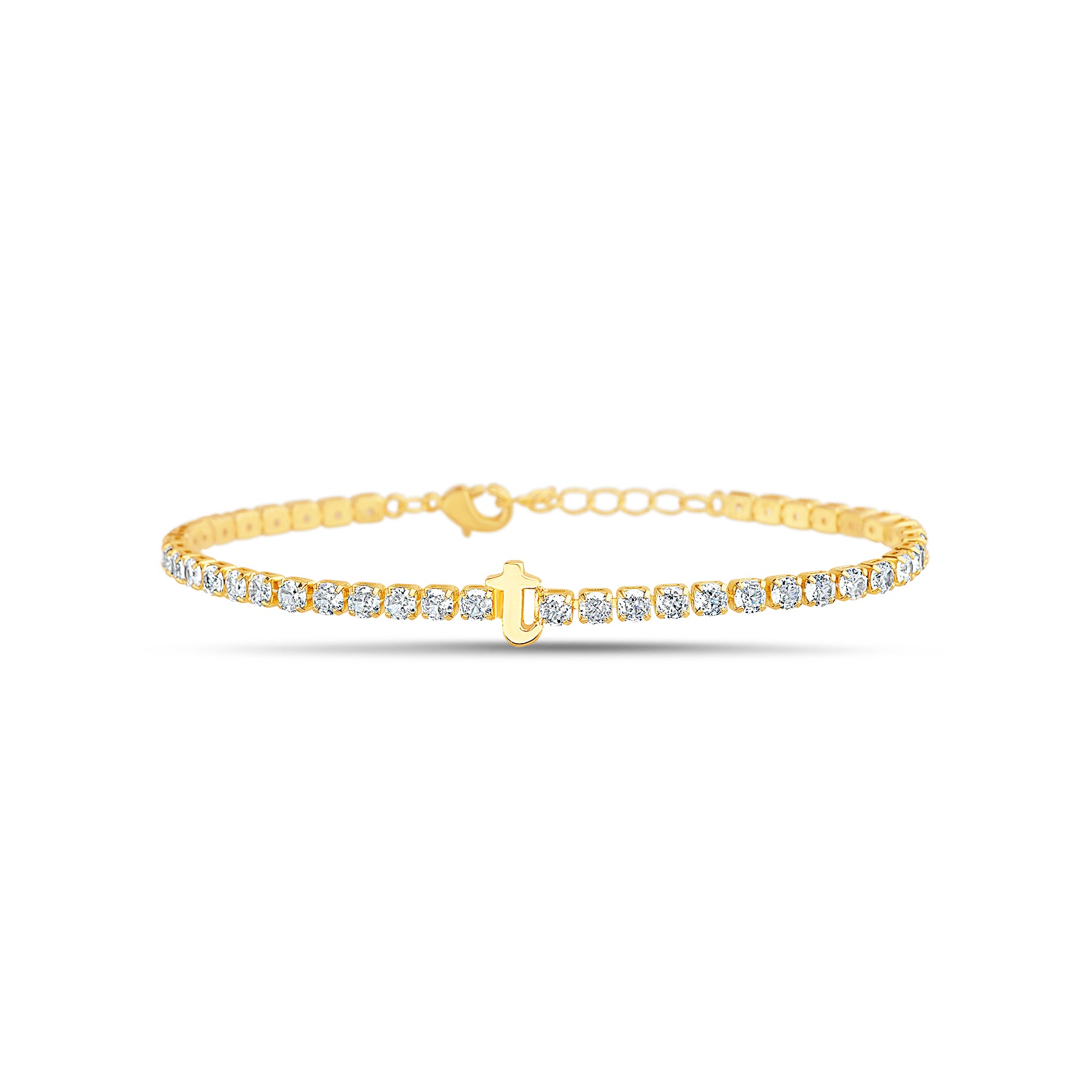 Brass Gold Clear CZ Initial Tennis Bracelet