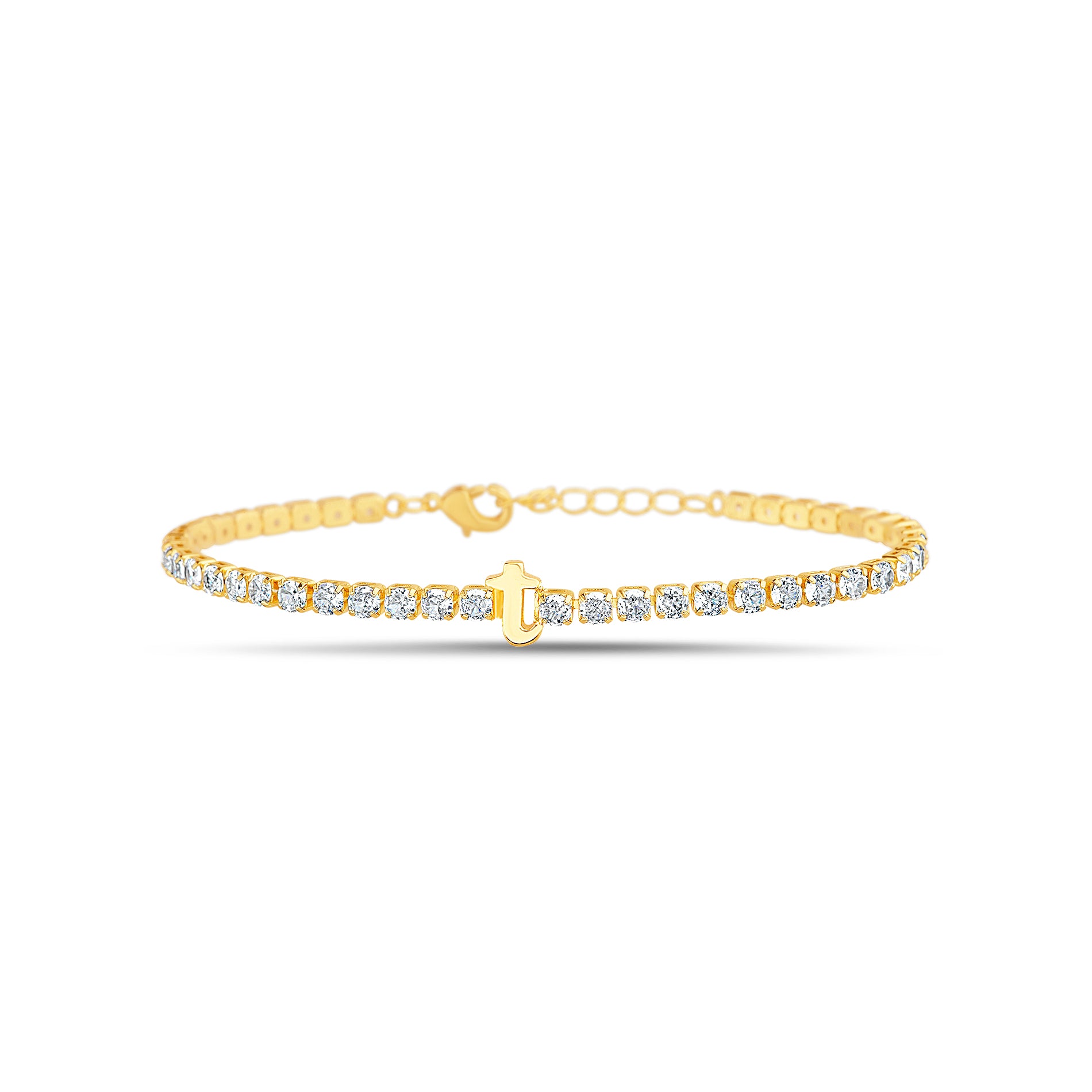 Gold CZ Initial Tennis Bracelet