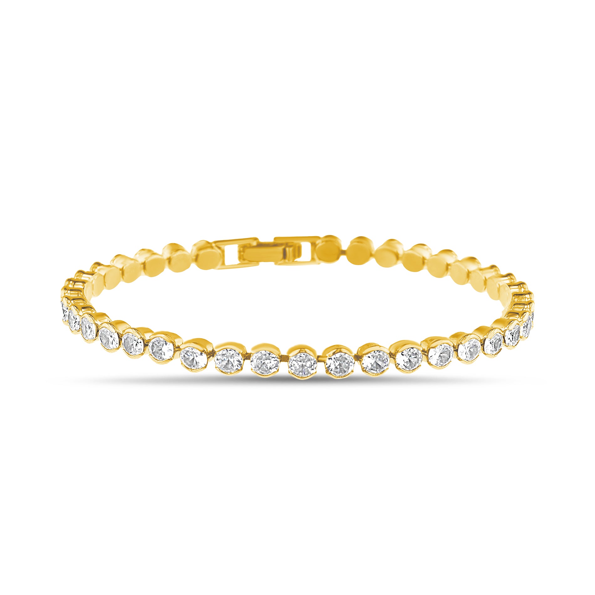 18K Gold-Plated Round CZ Tennis Chain Bracelet