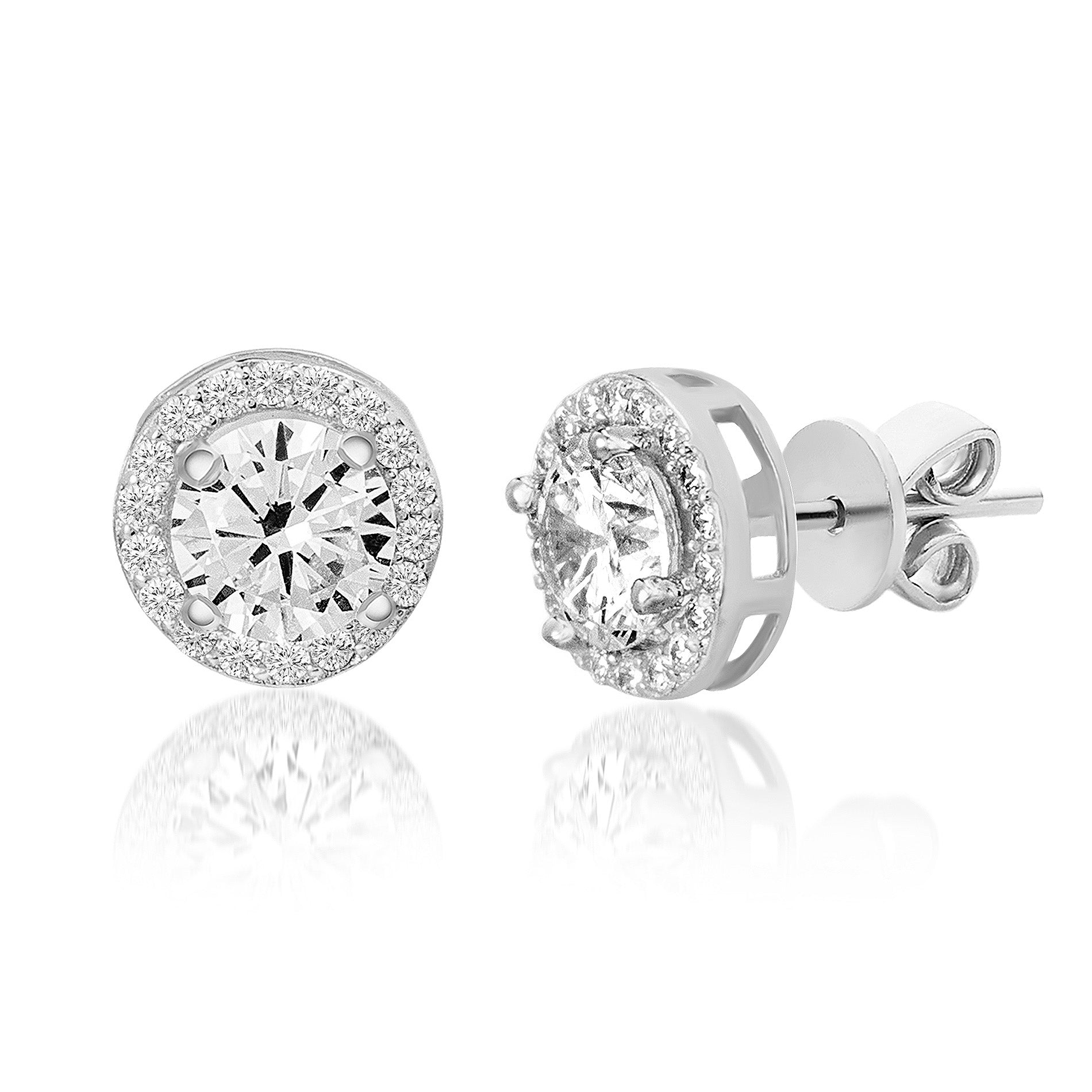 Sterling Silver Rhodium Halo Stud Earrings