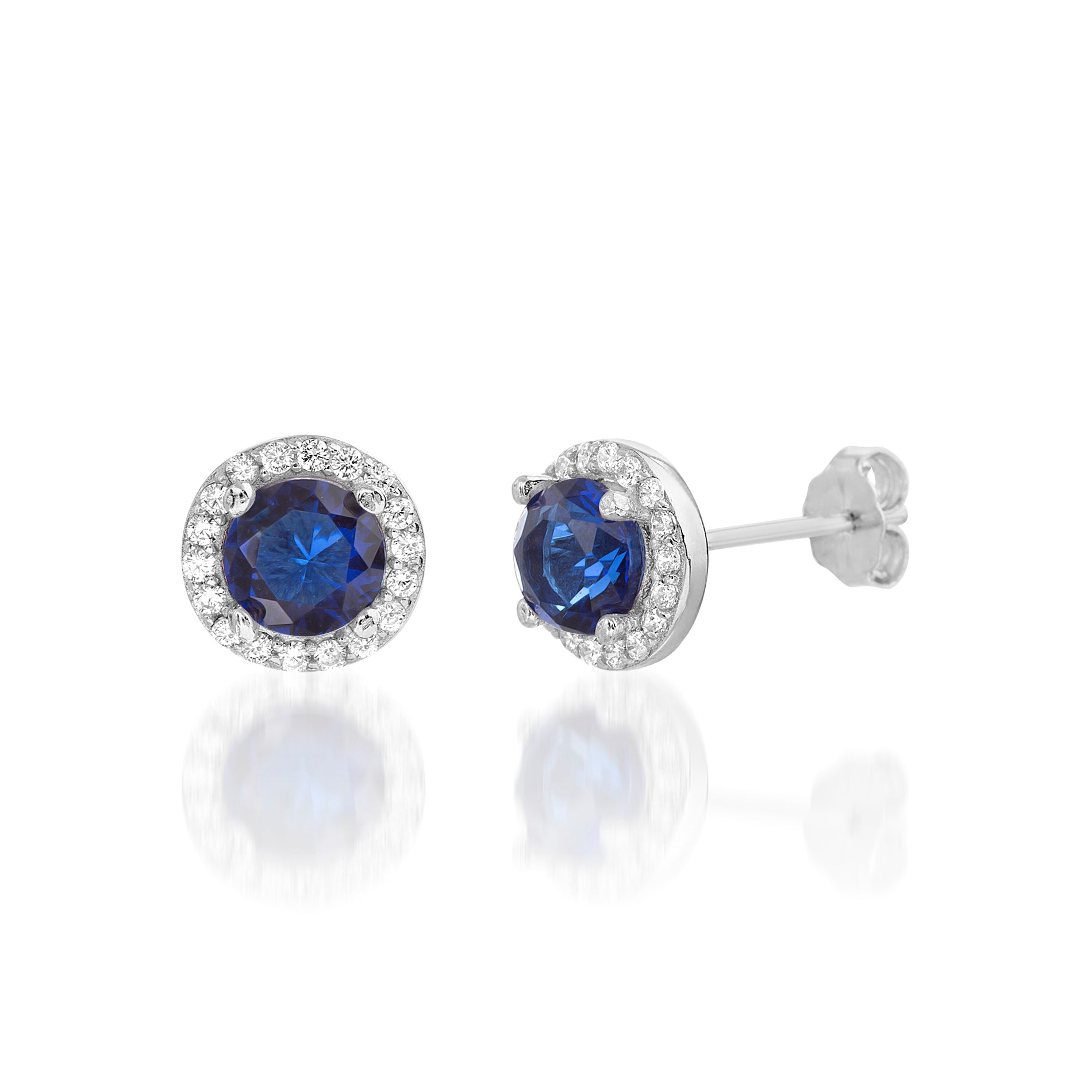 Silver Round Halo Stud Earrings