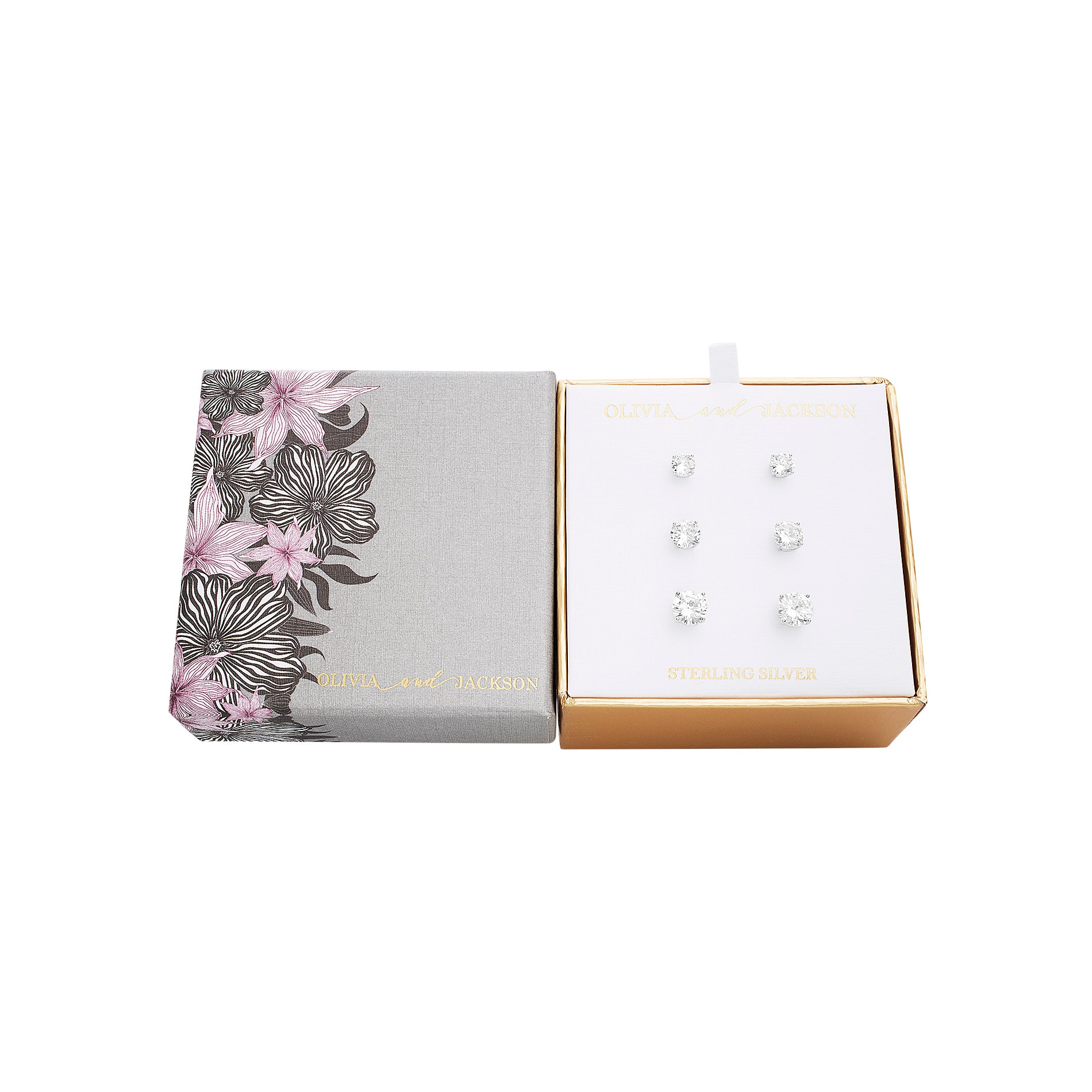 Sterling Silver Round CZ Stud 3-Piece Earring Set