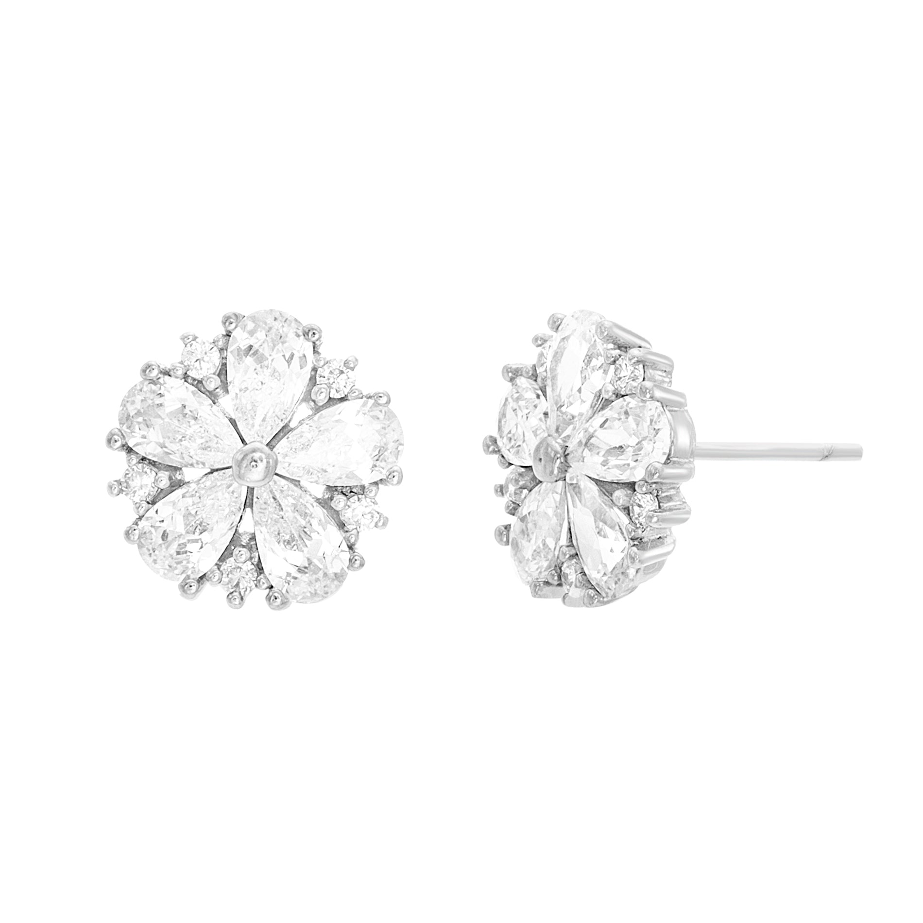 Silver CZ Flower Stud Earrings