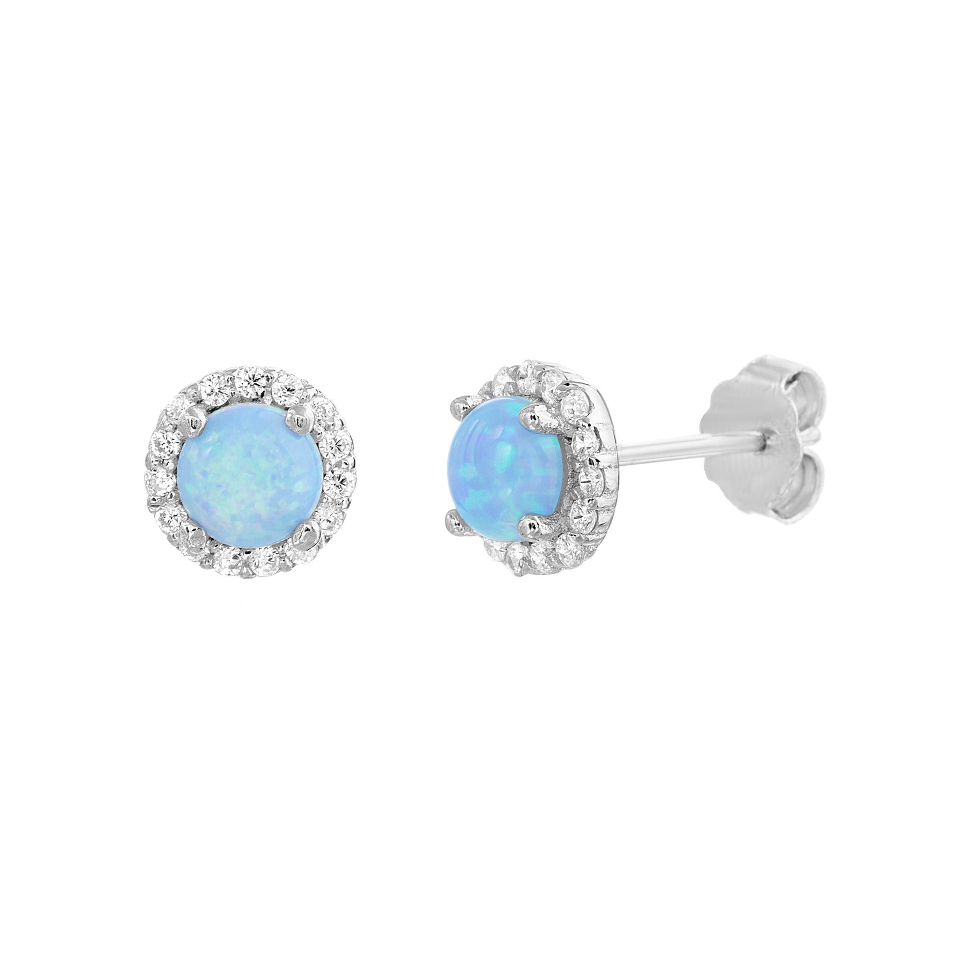 Sterling Silver Opal CZ Halo Studs