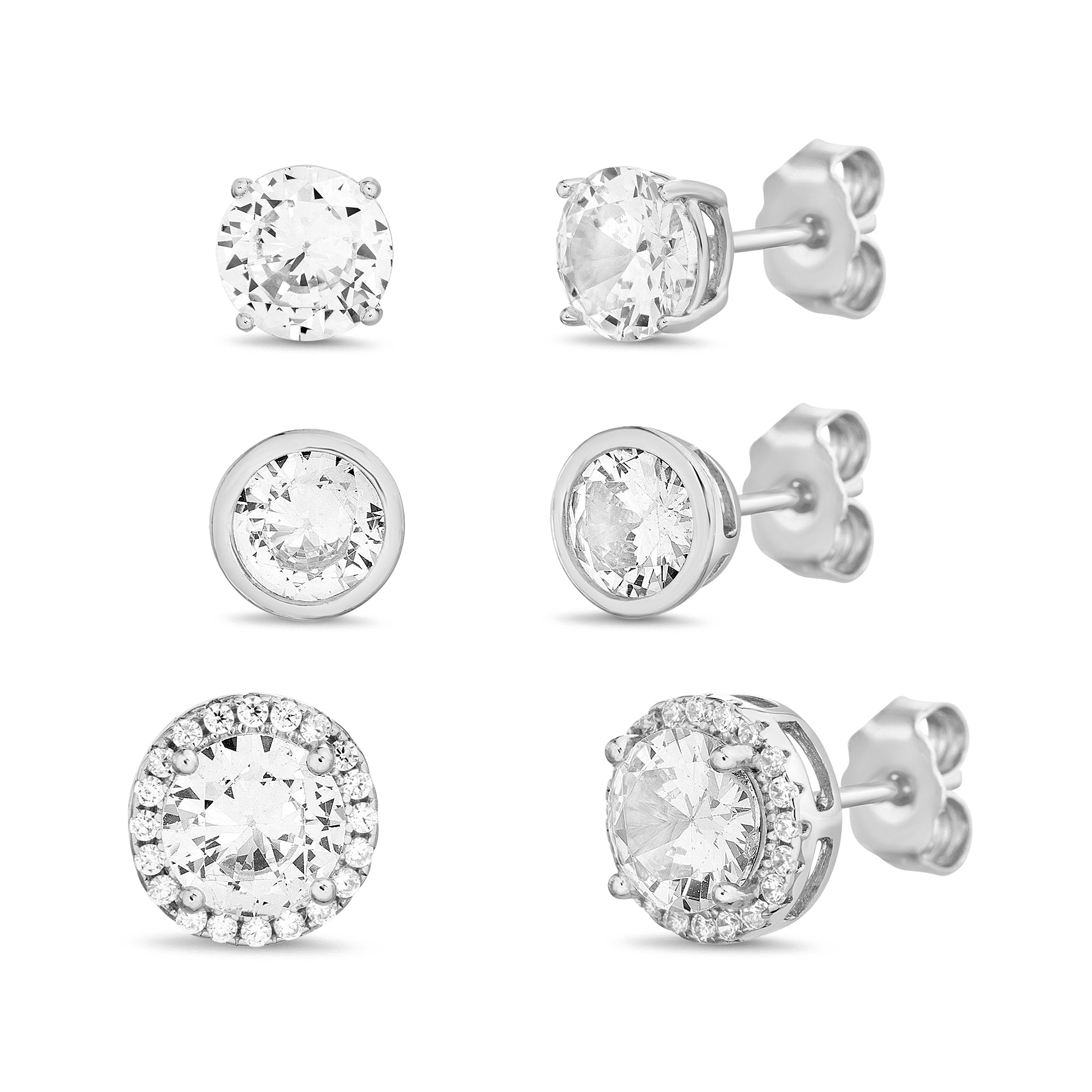 Silver CZ Trio Earring Set