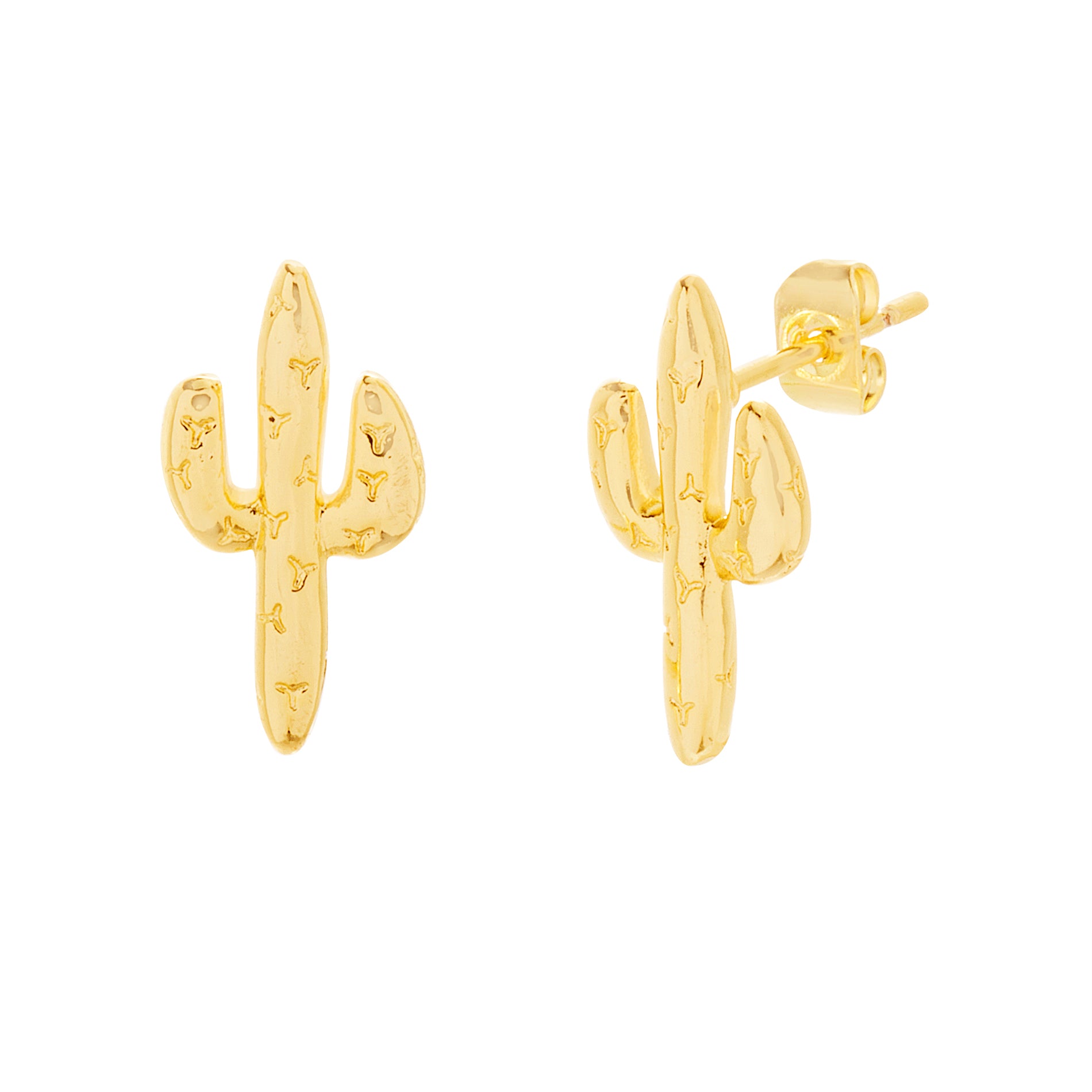 Gold Polished or Textured Cactus Tree Earring