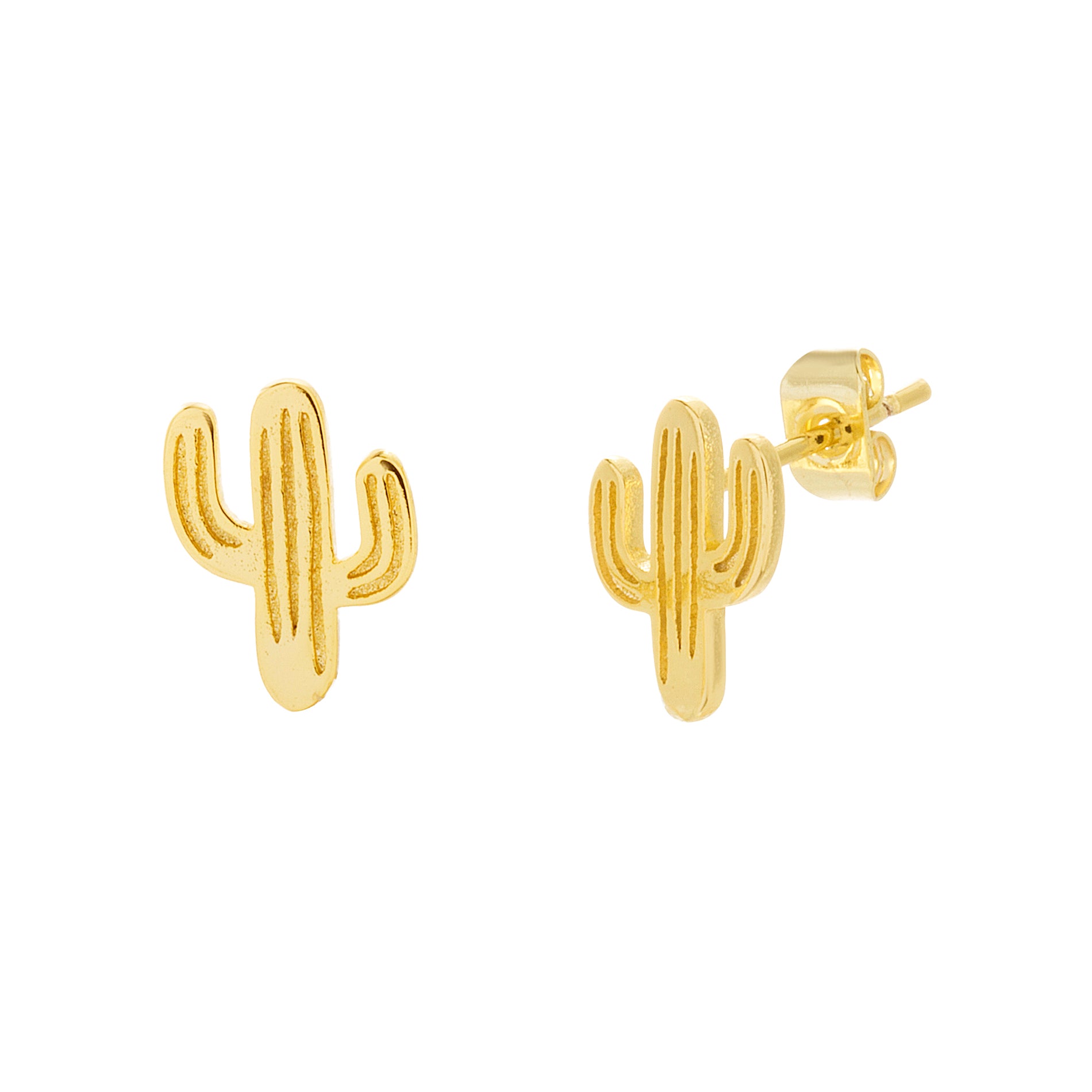 Gold Polished or Textured Cactus Tree Earring
