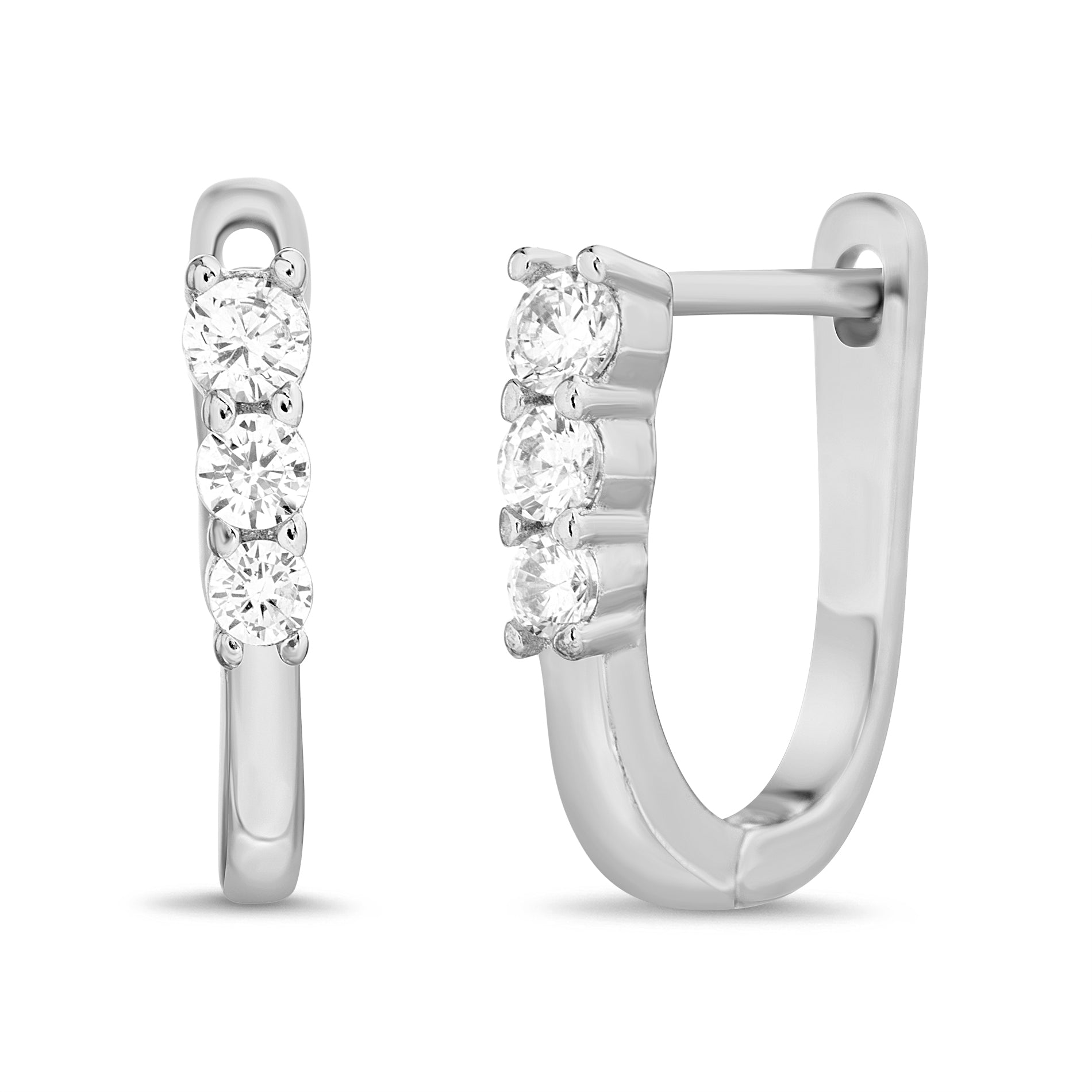 Sterling Silver Rhodium CZ Bezel Clip Earrings