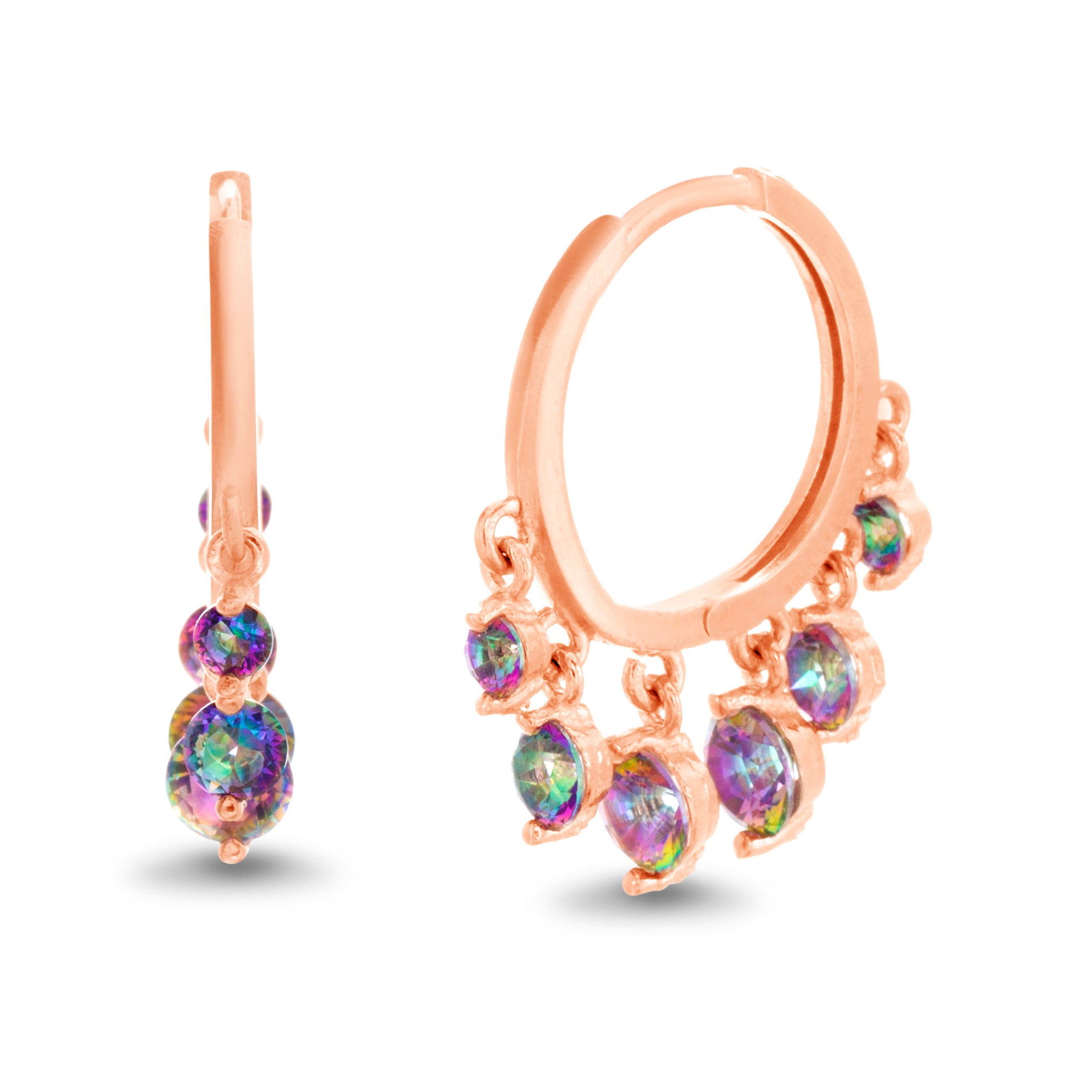 Rose CZ Mystic Bezel Dangle Hoop Earrings