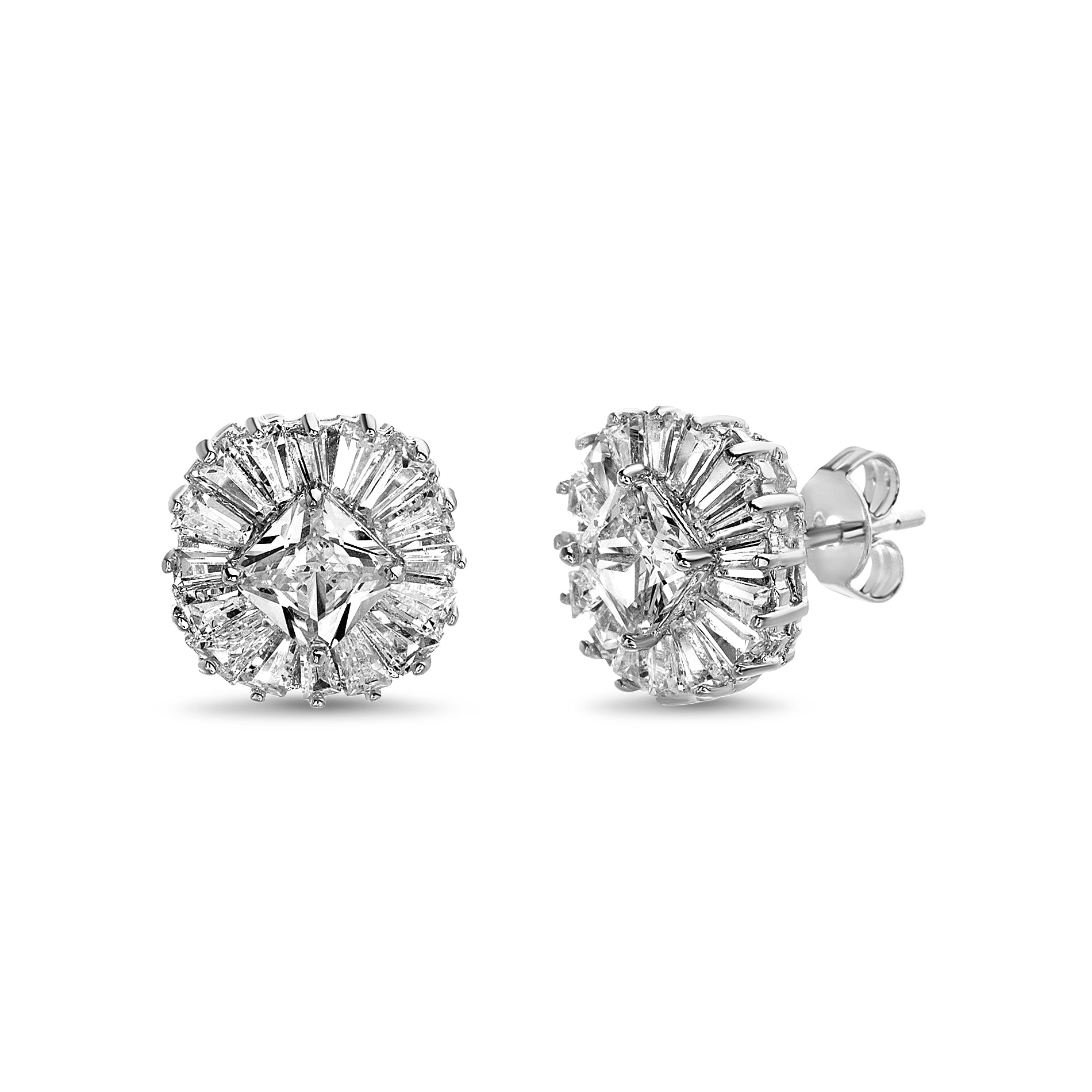 Gold and Silver CZ Flower Leverback Earrings