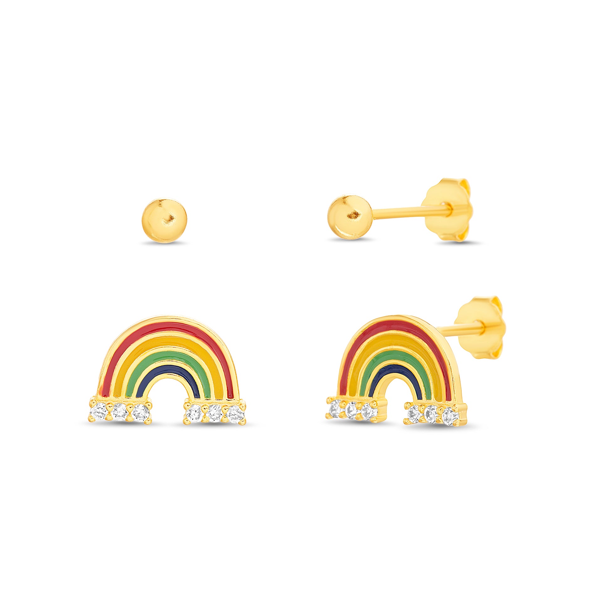 Rainbow Enamel & Sterling Silver CZ Duo Earring Set