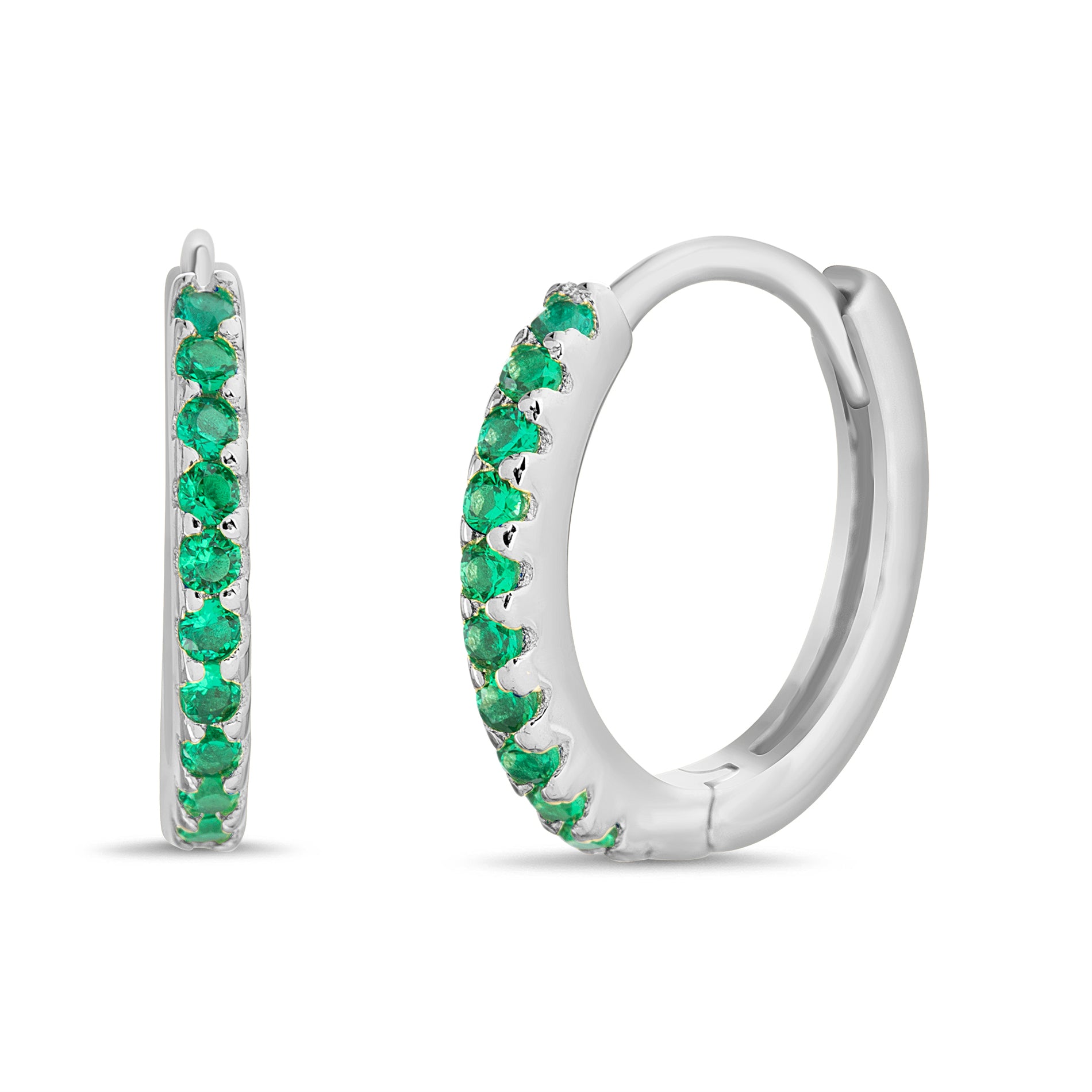 Green CZ Huggie Earrings