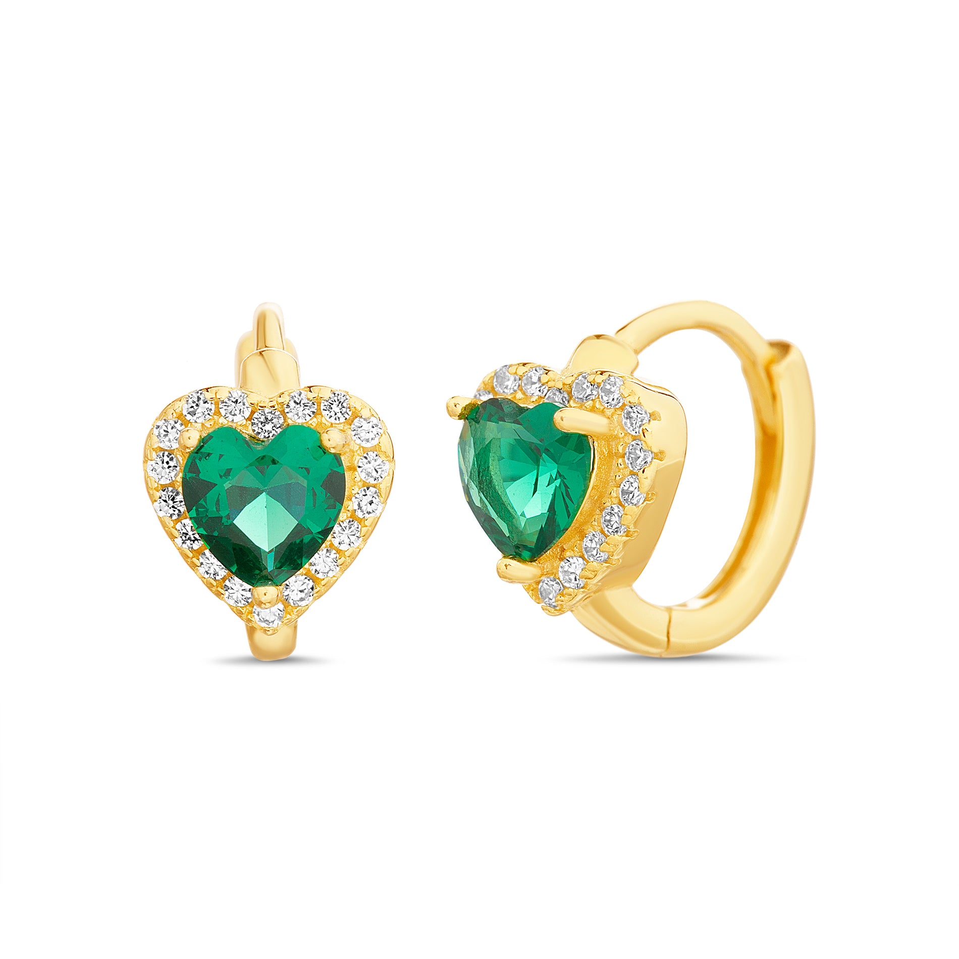 Gold Emerald Heart Huggie Earring