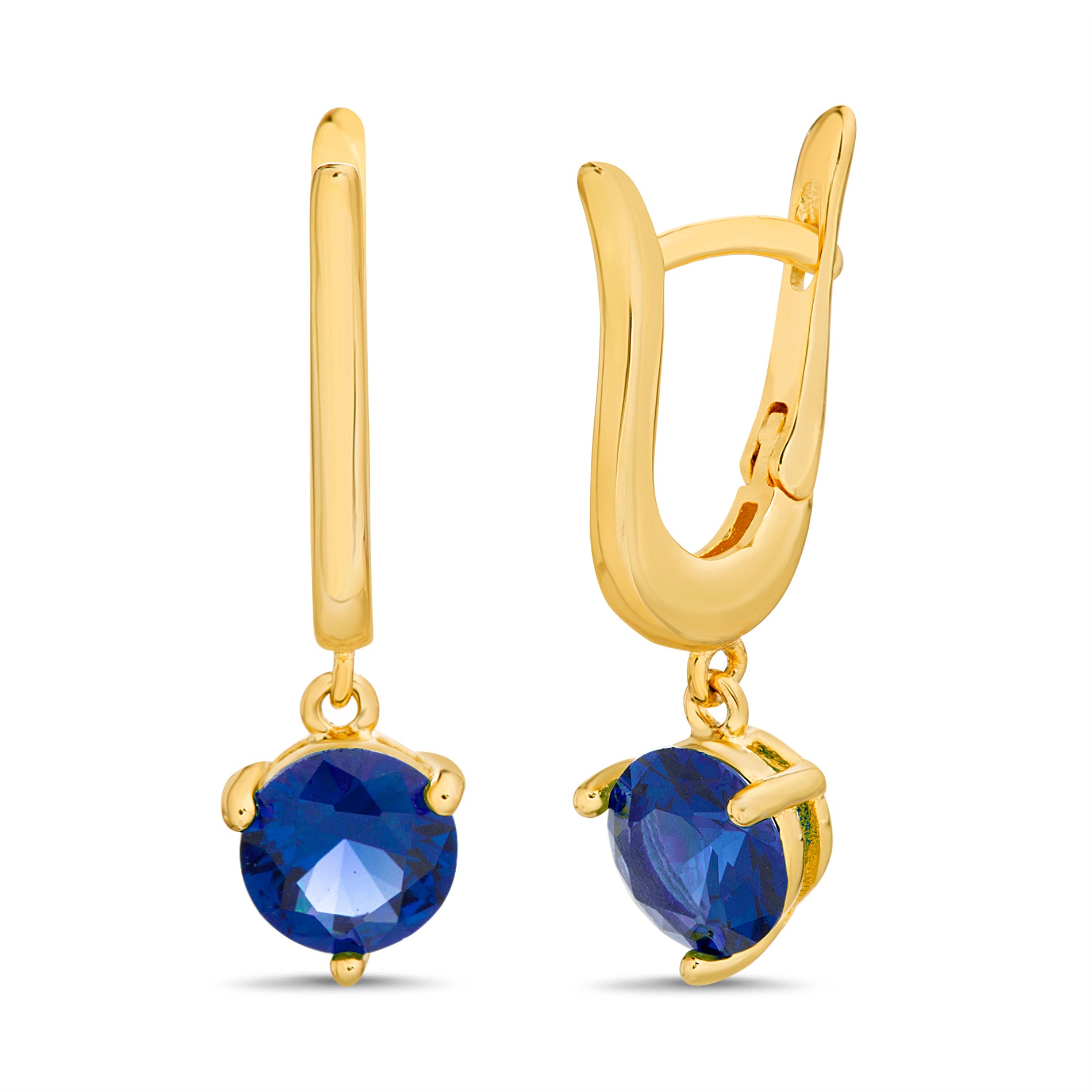 Gold-Plated Sapphire CZ Hoop Dangle Earrings