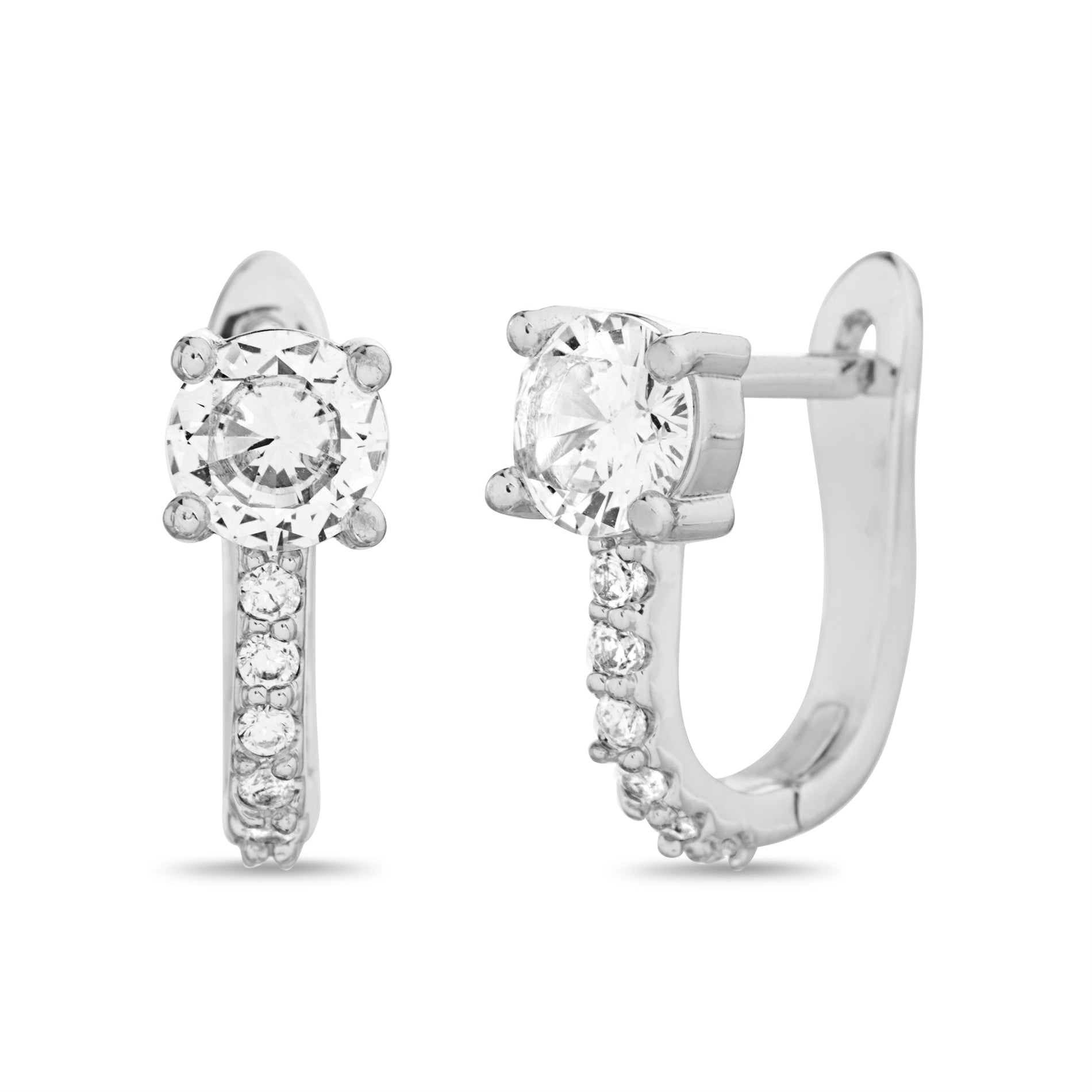 Sterling Silver Rhodium CZ English Lock Earrings