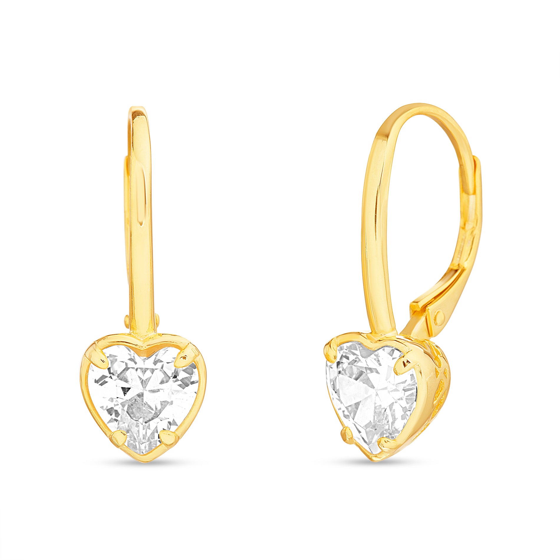 Gold-Plated Sterling Silver Heart Earrings with CZ Stones – Lever Back