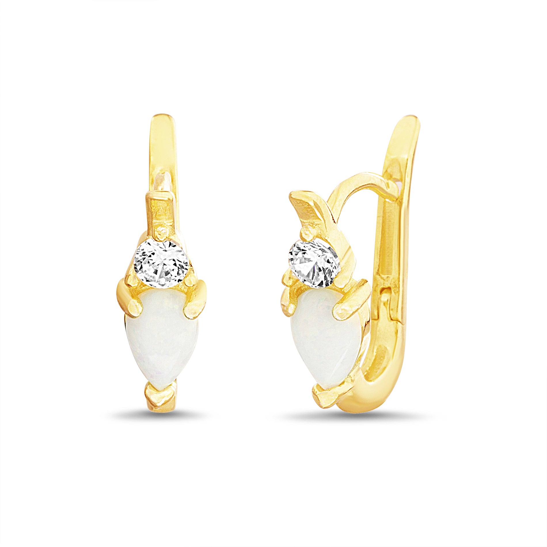 Gold Opal and CZ Multi-Stone Huggie Earrings
