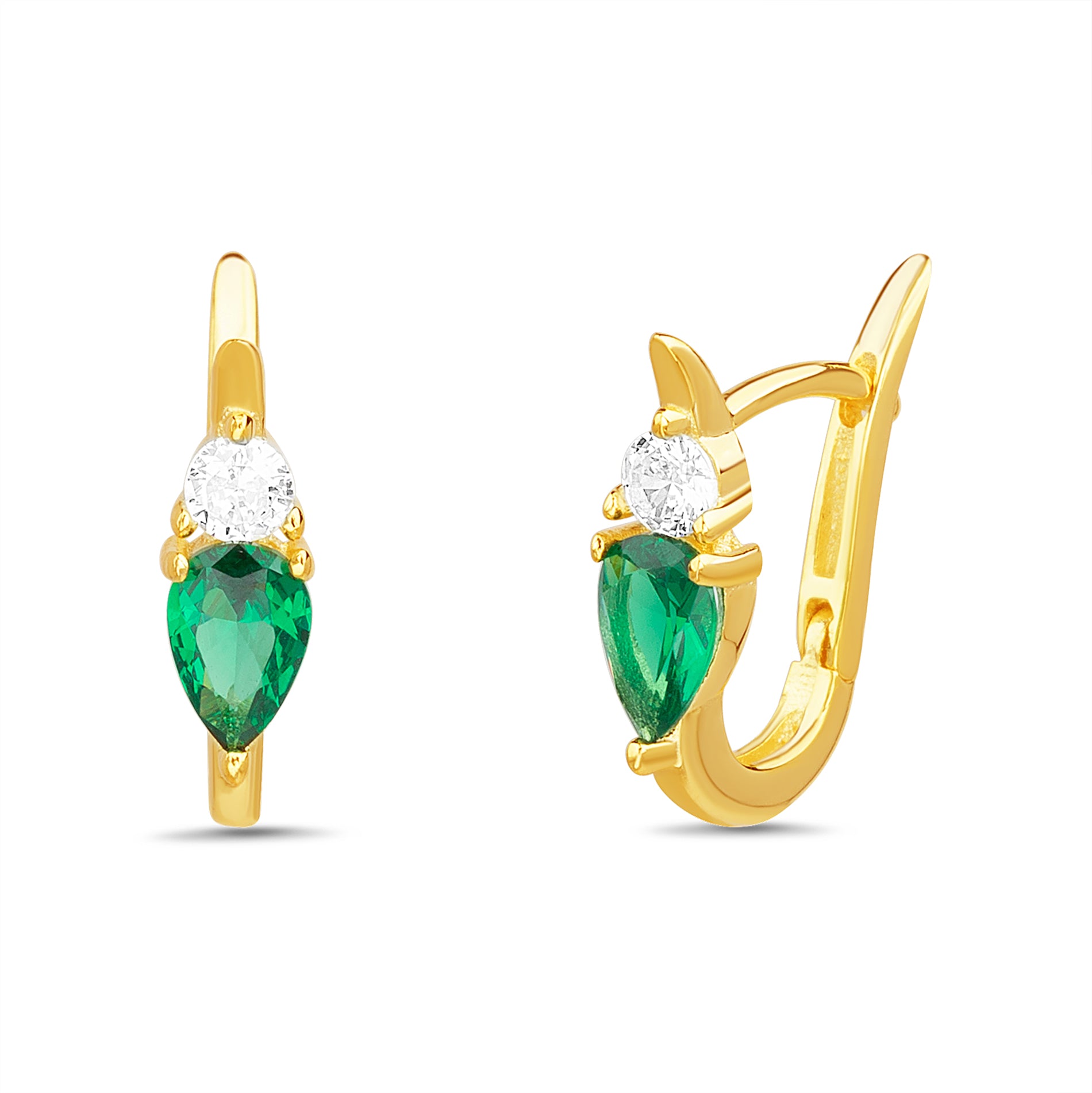 Gold Multi CZ Emerald Huggie Earring