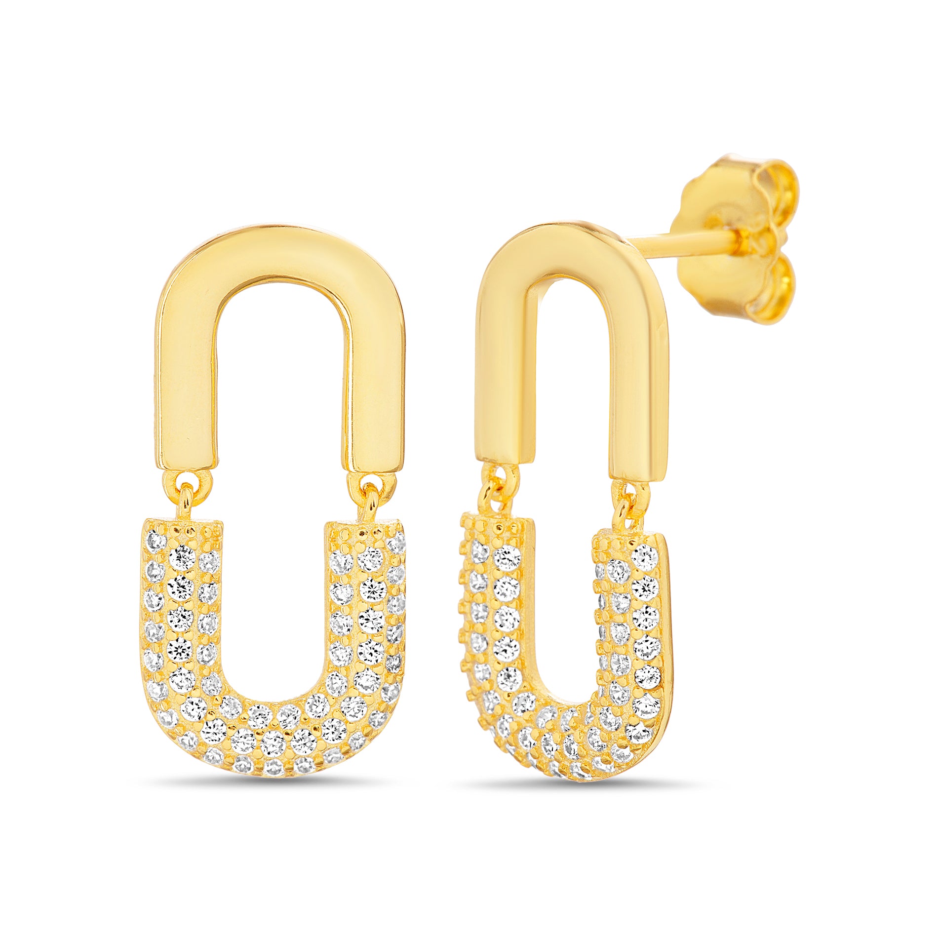 Sterling Silver Gold Clear CZ & Polished Earrings