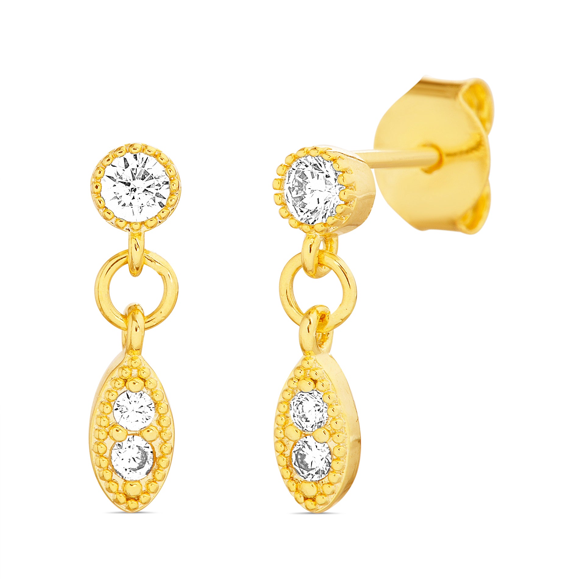 Gold Clear CZ Dangle Earrings