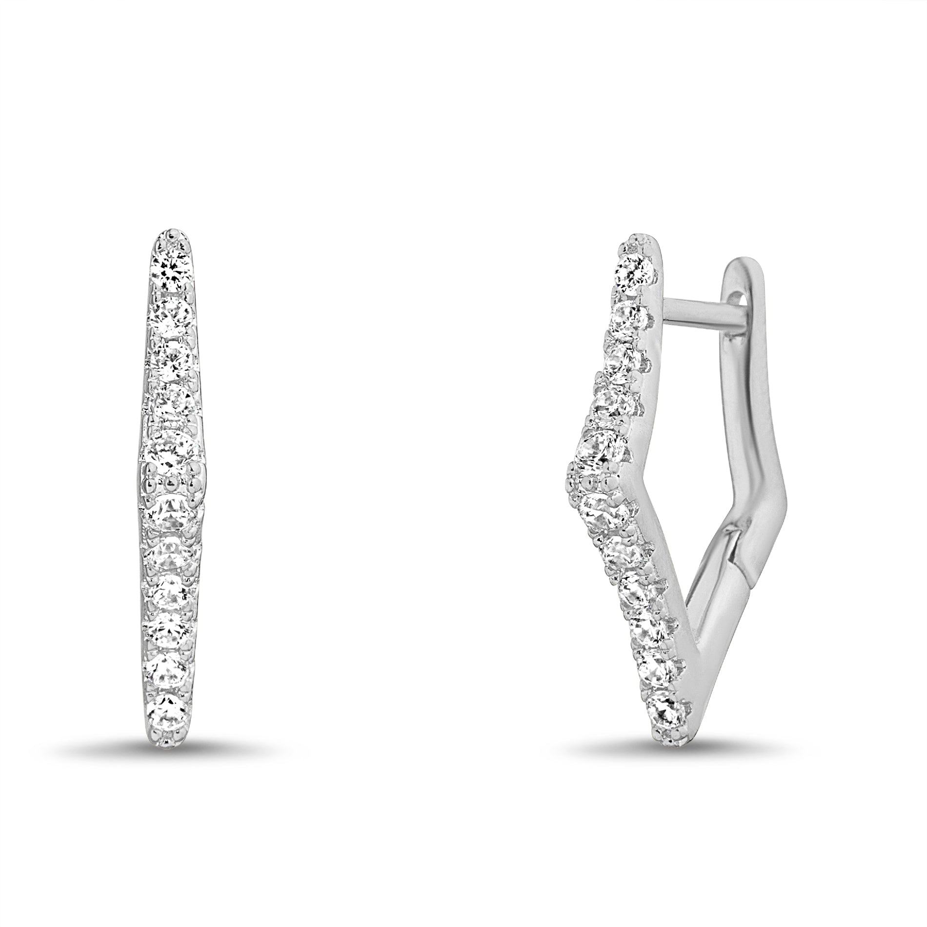 Sterling Silver Rhodium Clear CZ Geometric Earring
