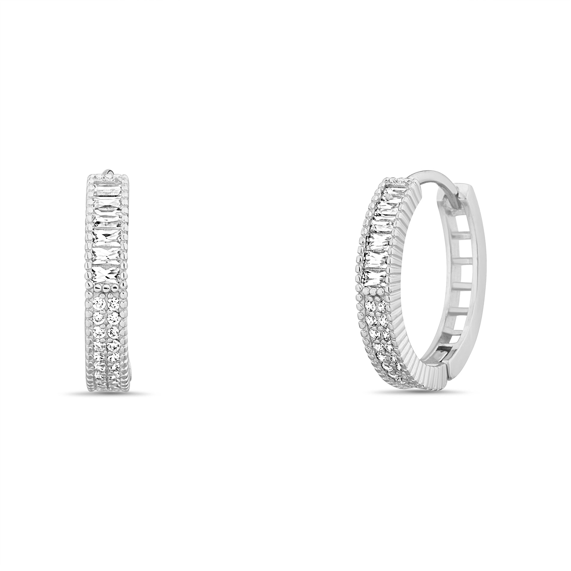 Sterling Silver Rhodium-Plated Hoop Earrings with Clear CZ