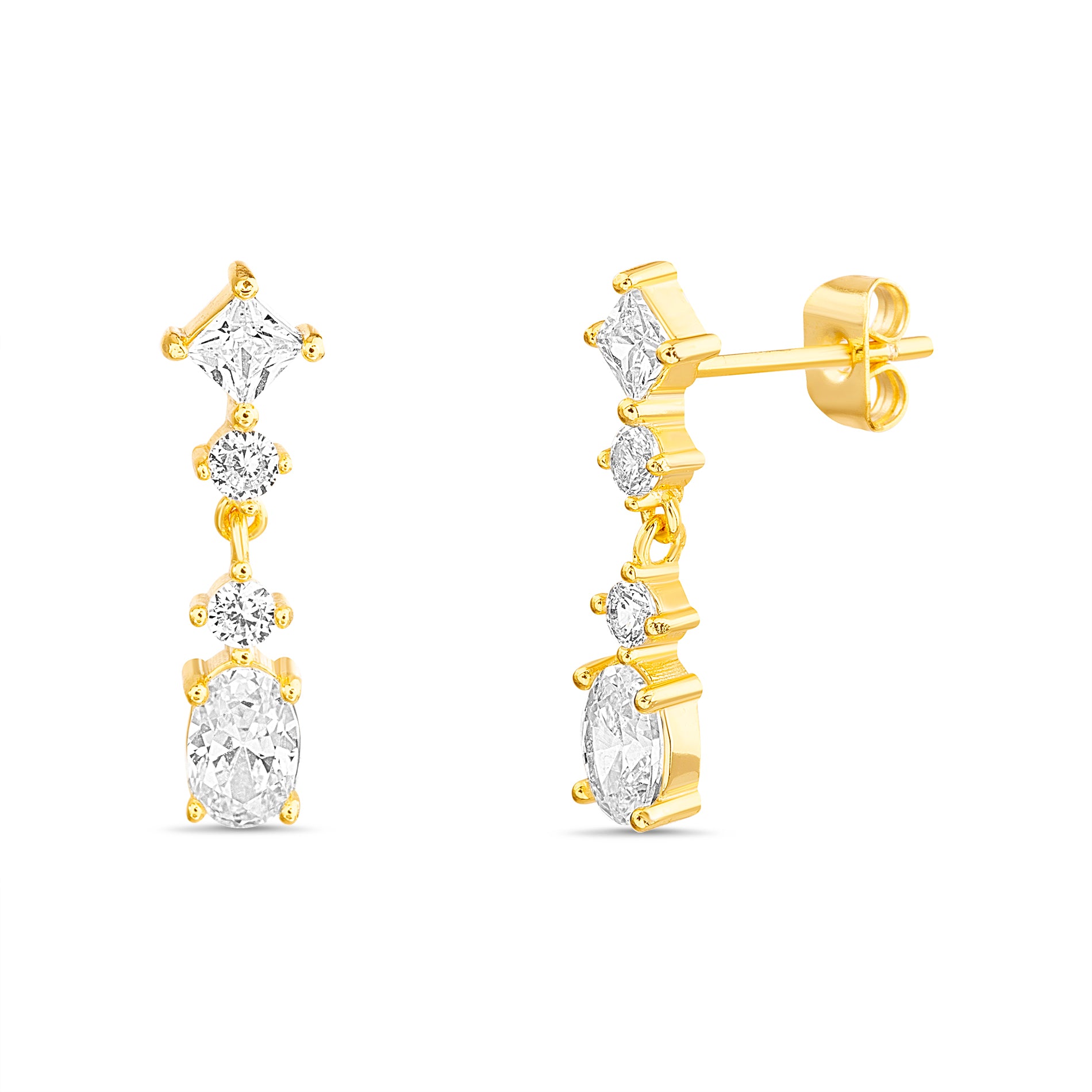 Sterling Silver Gold Dangle Various Shapes Clear CZ Earring