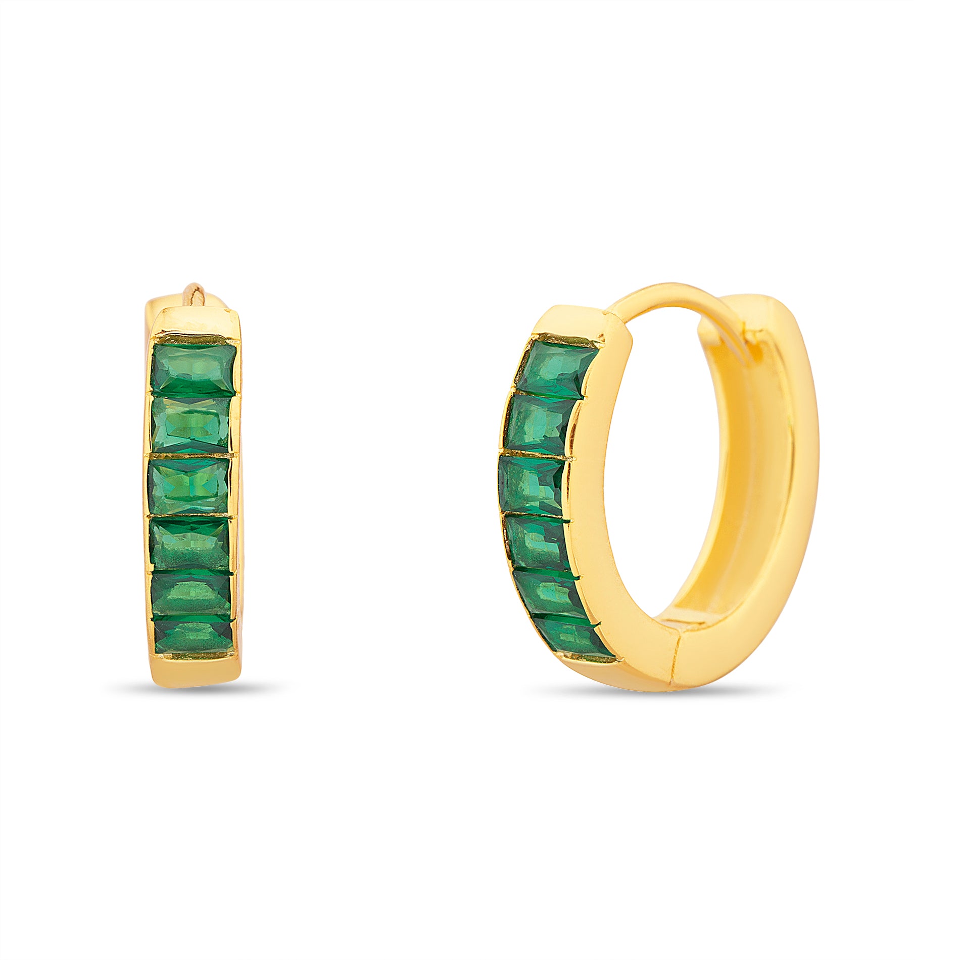 Gold Green CZ Baguette Huggies