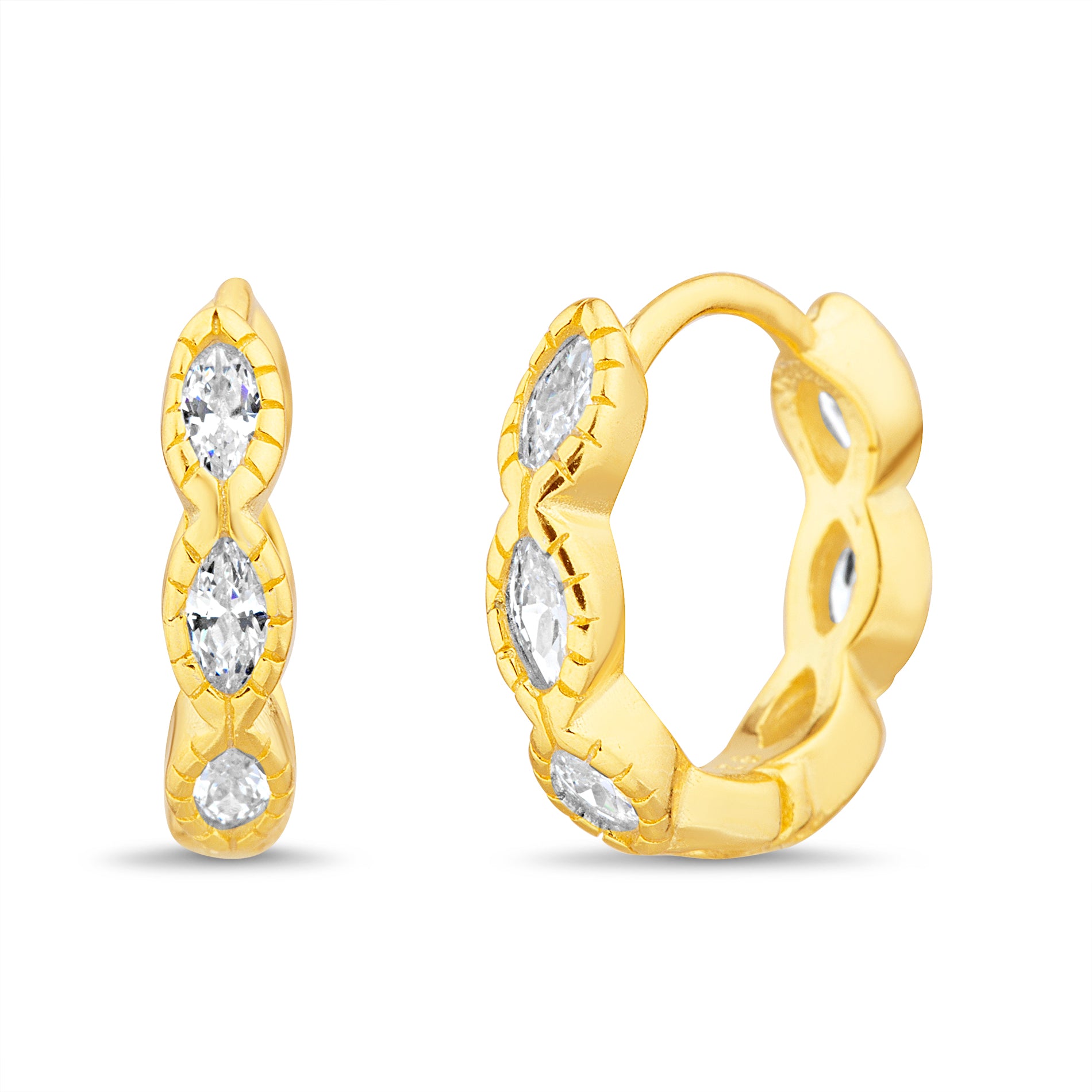 Gold Geometric CZ Huggies