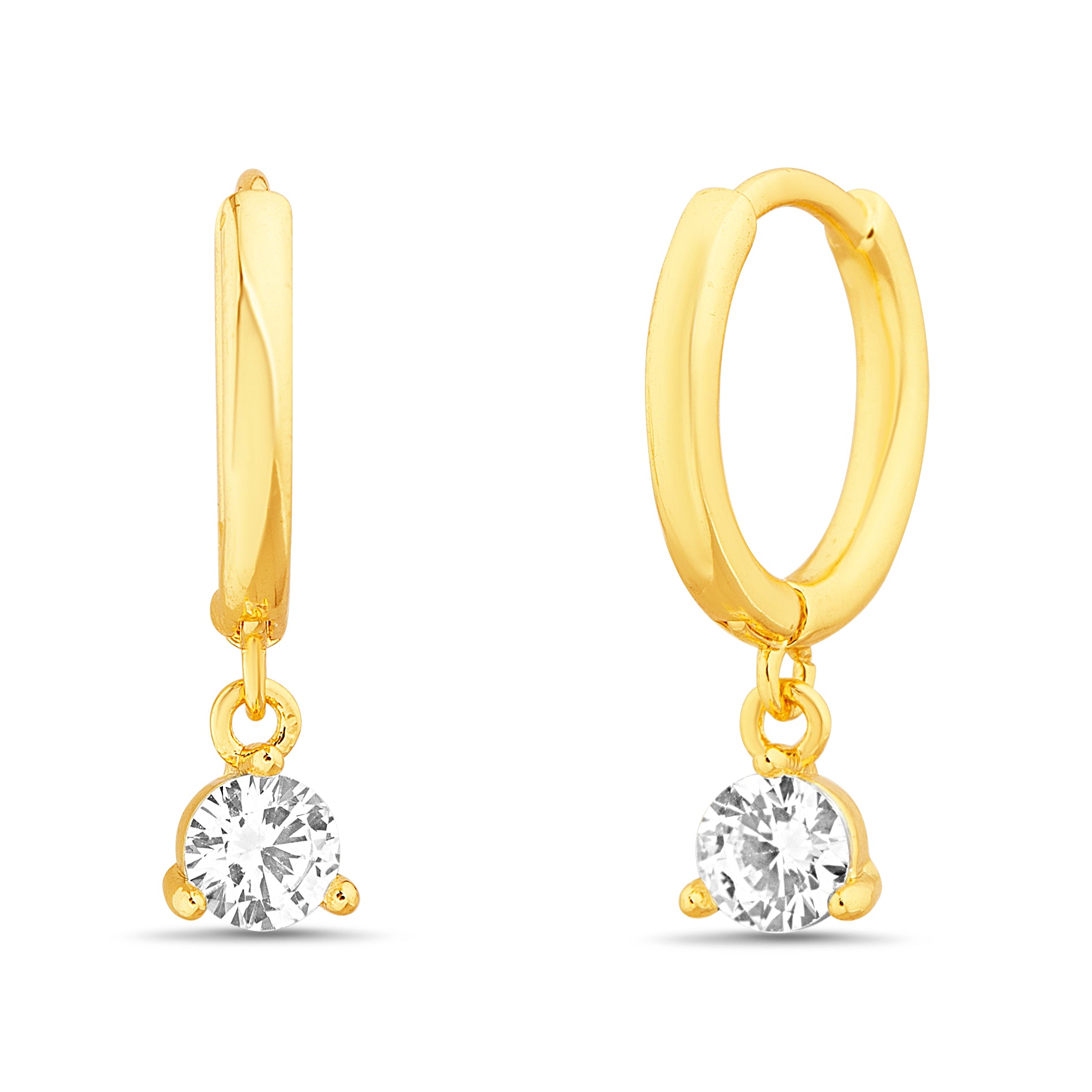 Sterling Silver Gold Round CZ Huggie Earrings