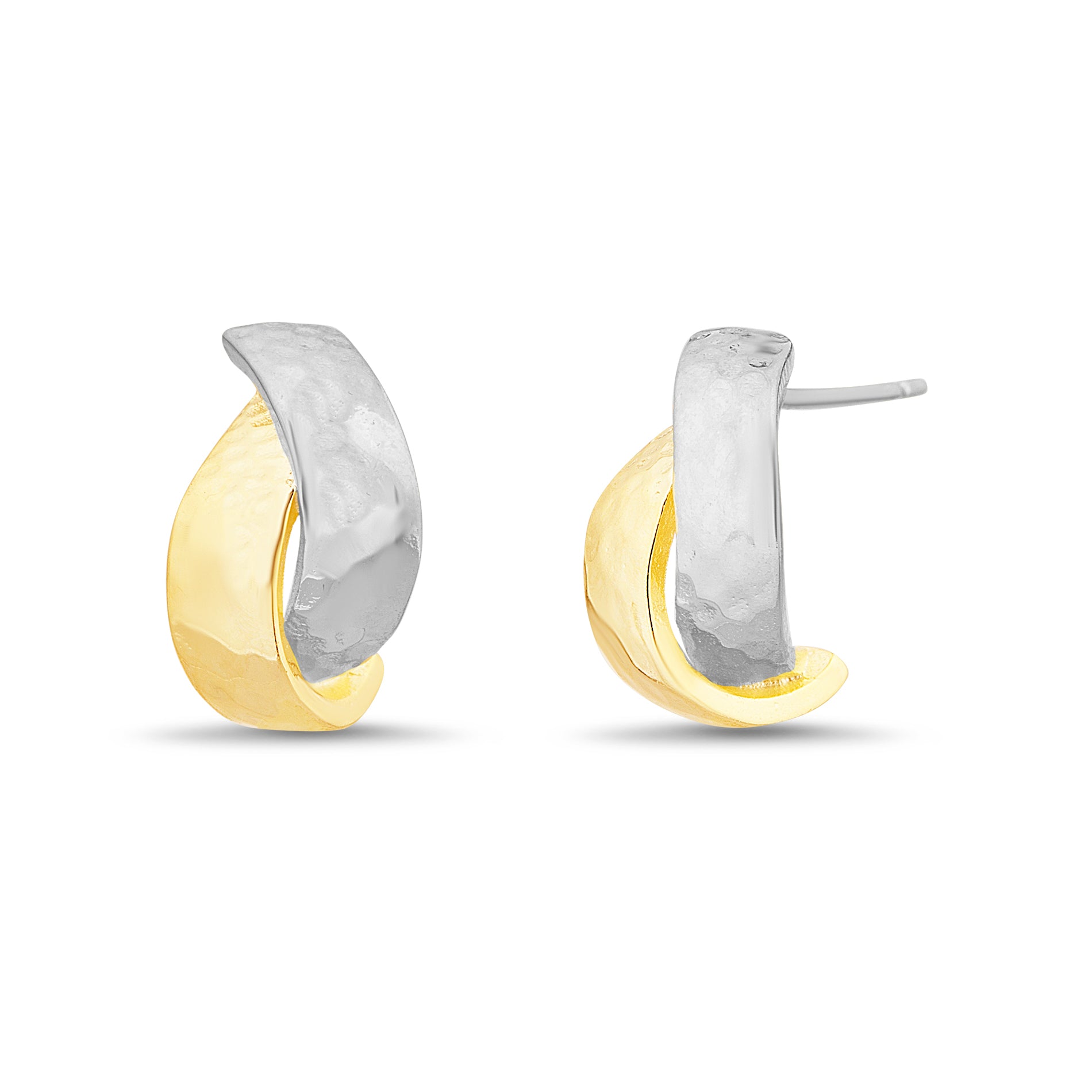 Sterling Silver Two-Tone Hammered Intertwined Hoop Earrings