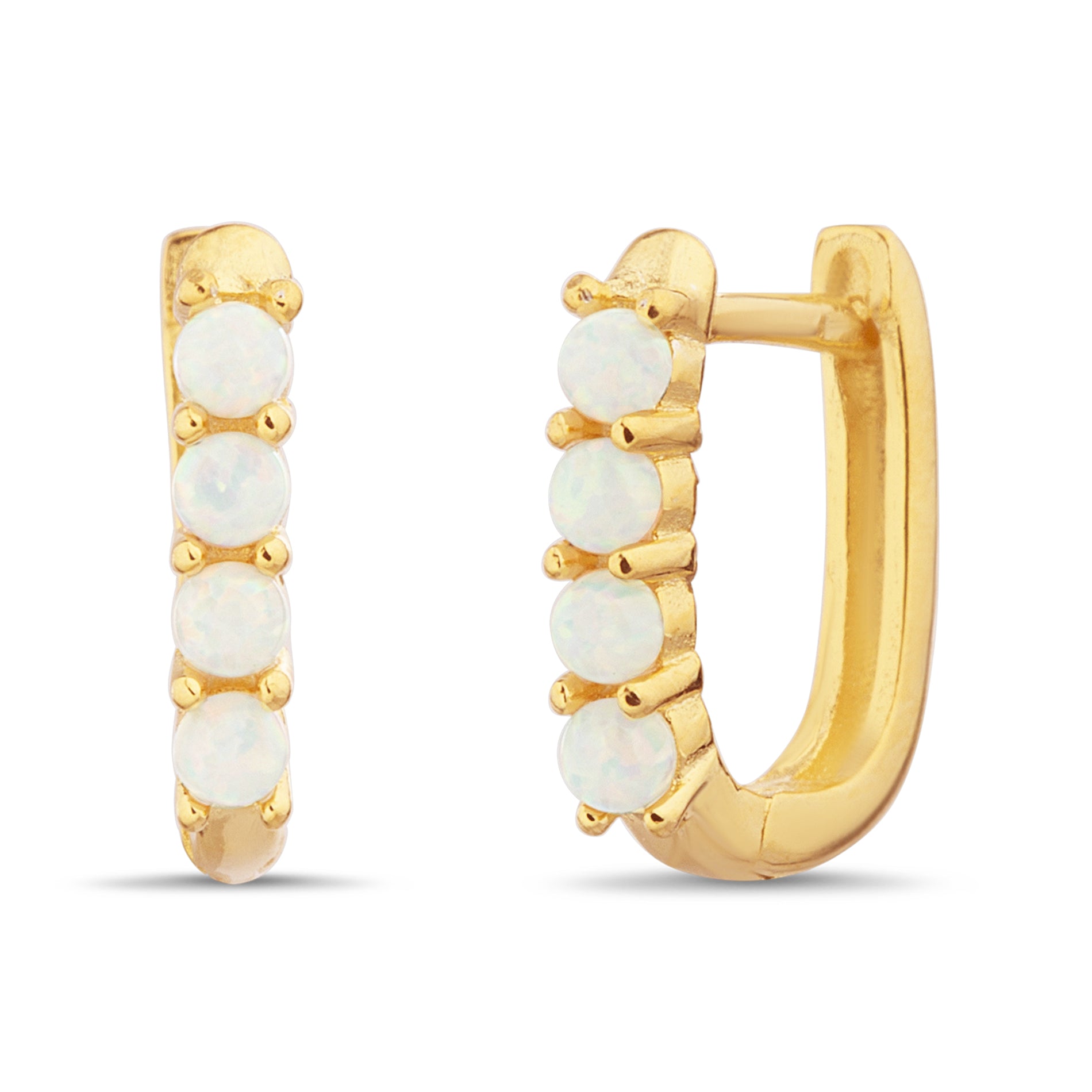 Gold-Dipped Sterling Silver Opal Beaded Hoop Earrings
