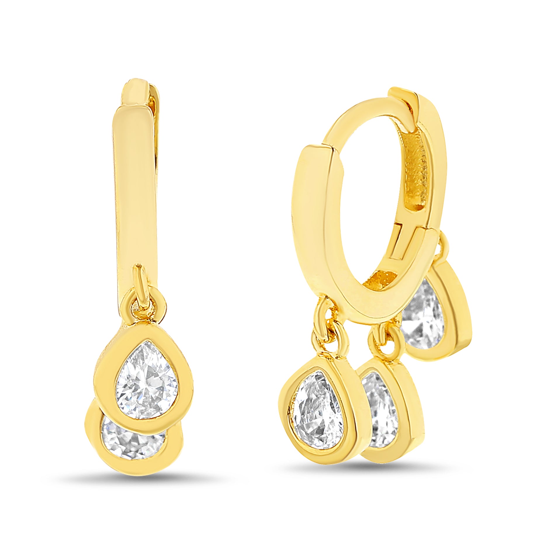 Sterling Silver and Gold CZ Dangle Pear Hoop Earring