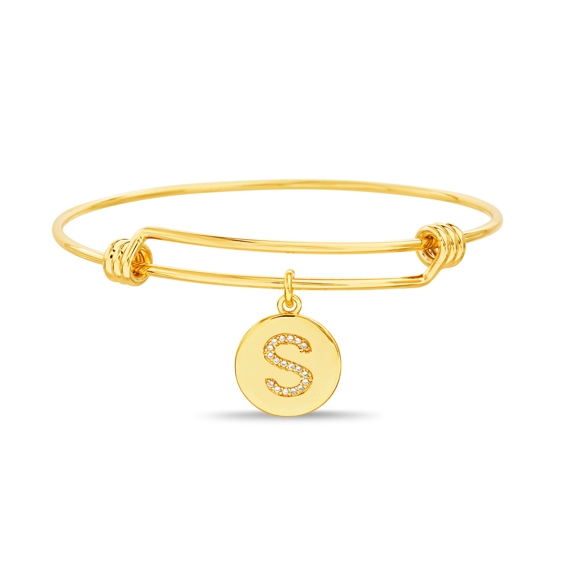 Gold Initial Charm Bangle