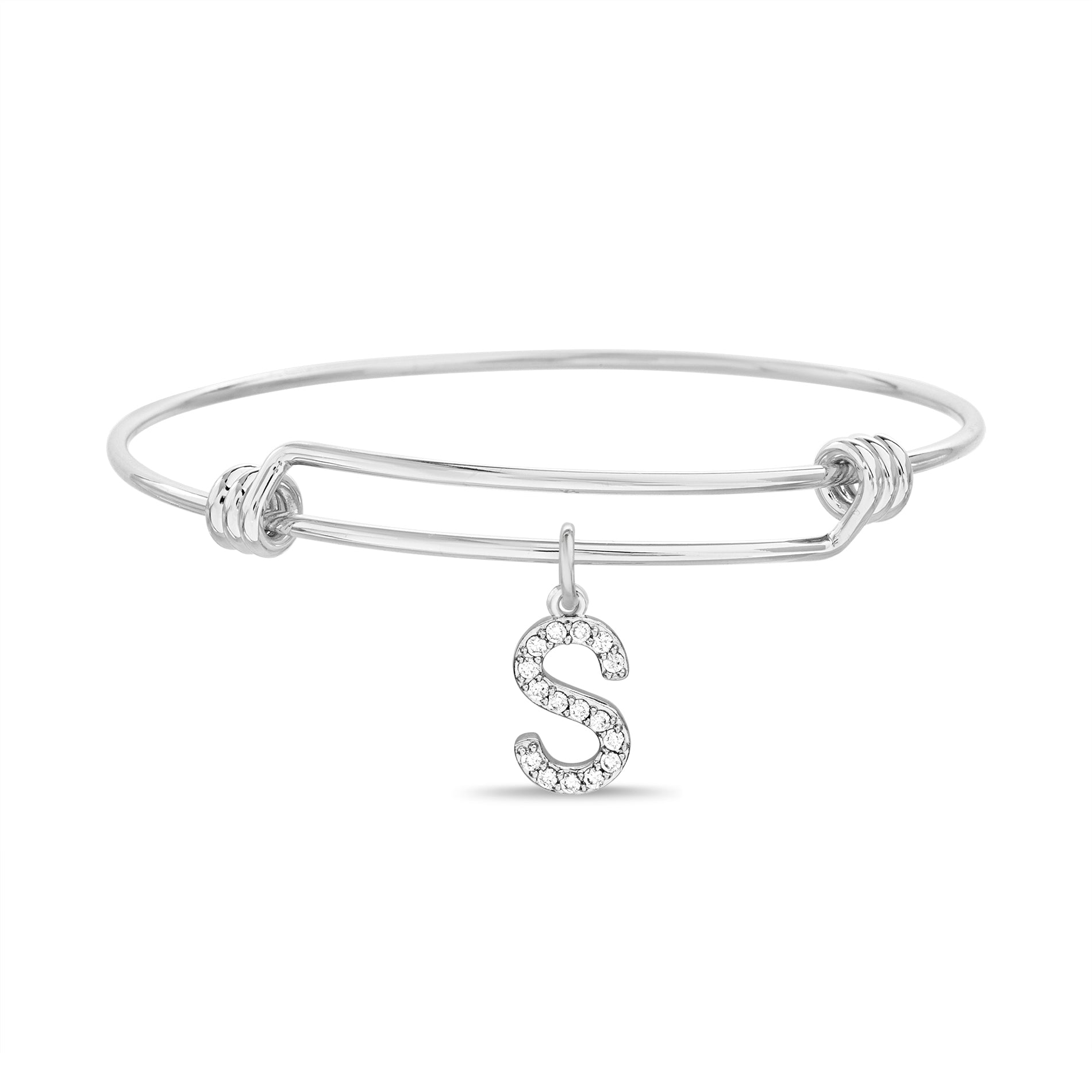 Silver Initial Charm Bangle