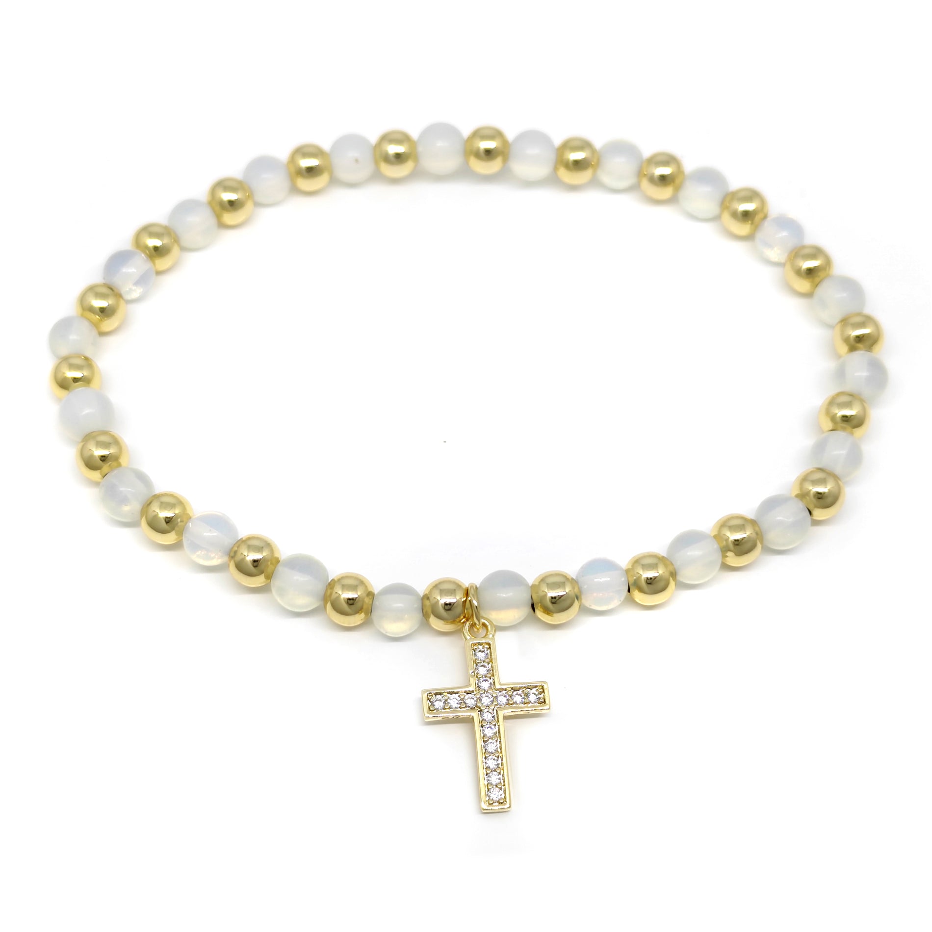 Gold Tone Beaded Chain Bangle with Sparkling Stones