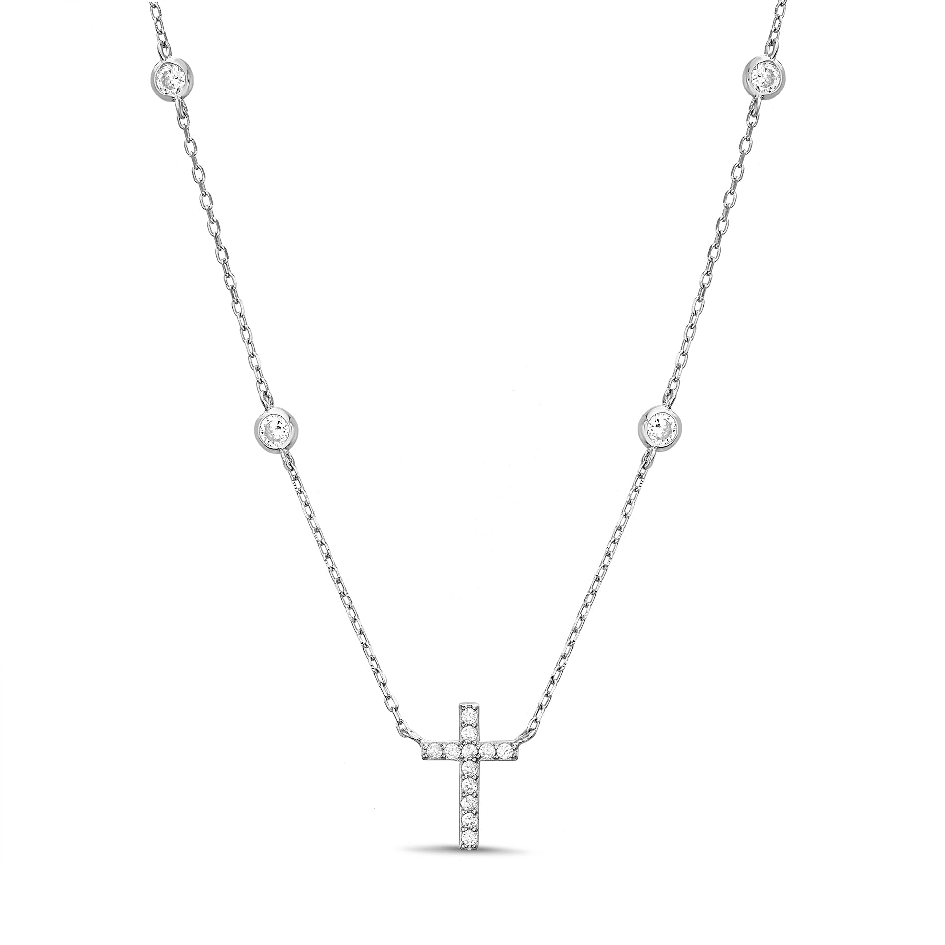 Silver Sparkle Cross Necklace