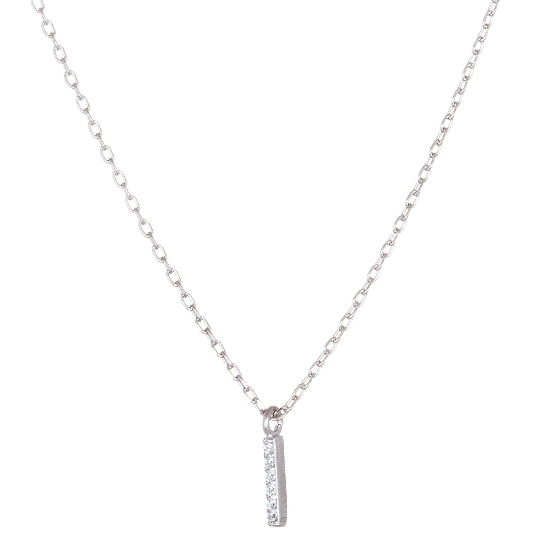 Sterling Silver Rhodium CZ Initial Pendant Cable Chain Necklace